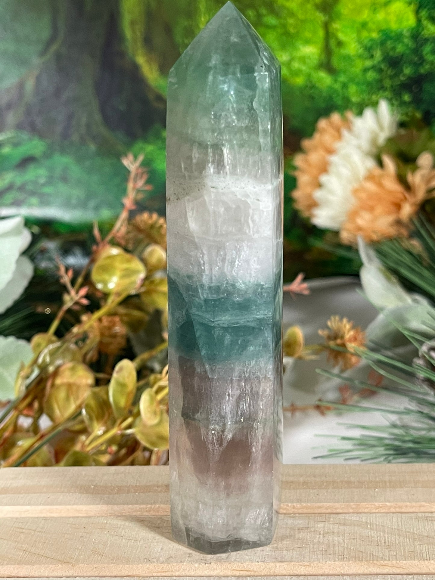 Tower - Rainbow Flourite Natural Stone Quartz Crystal Obelisk Point - 287g