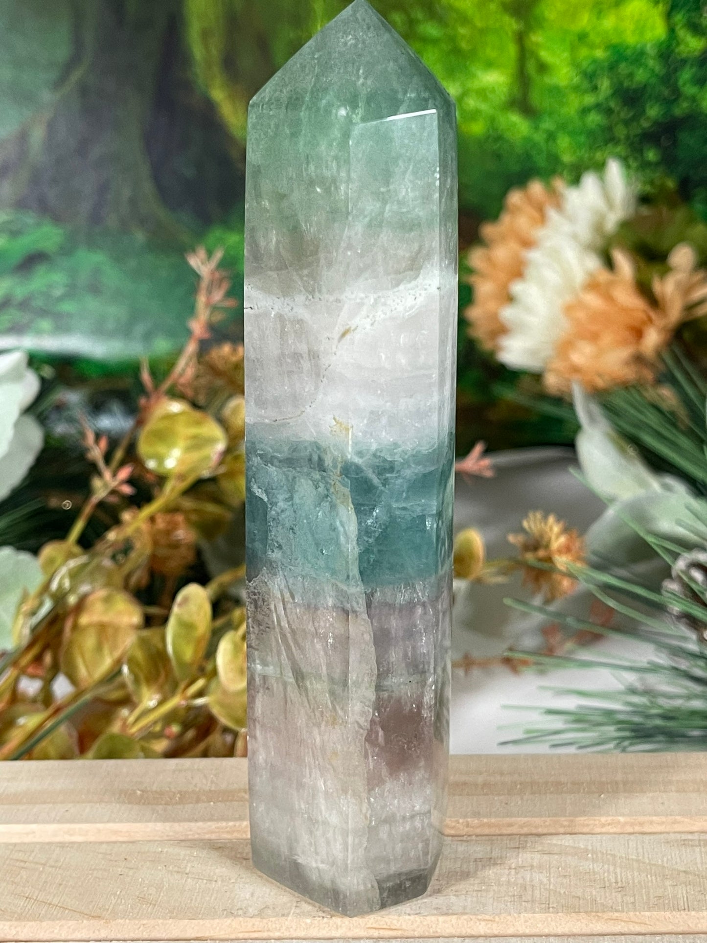 Tower - Rainbow Flourite Natural Stone Quartz Crystal Obelisk Point - 287g