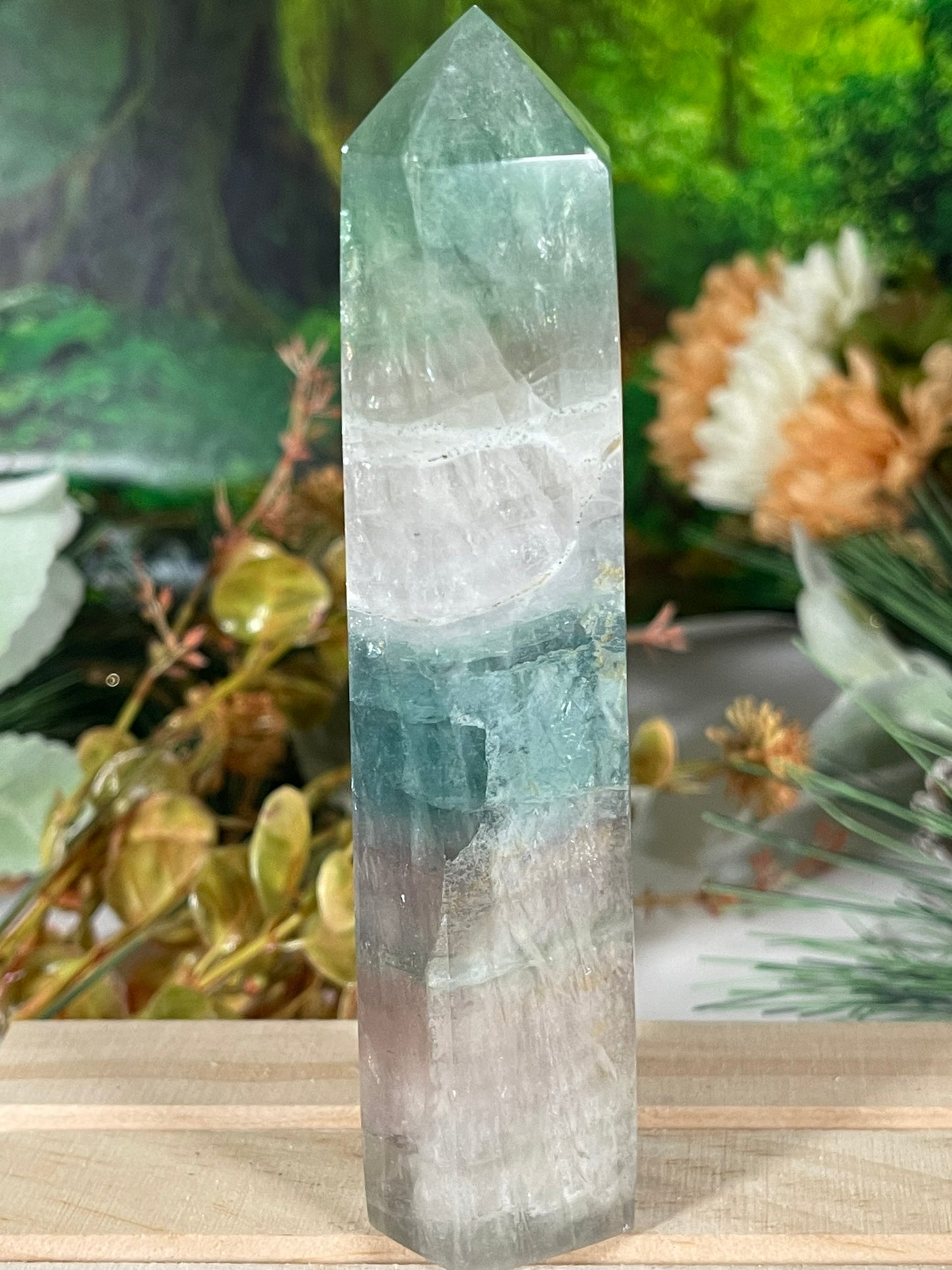 Tower - Rainbow Flourite Natural Stone Quartz Crystal Obelisk Point - 287g