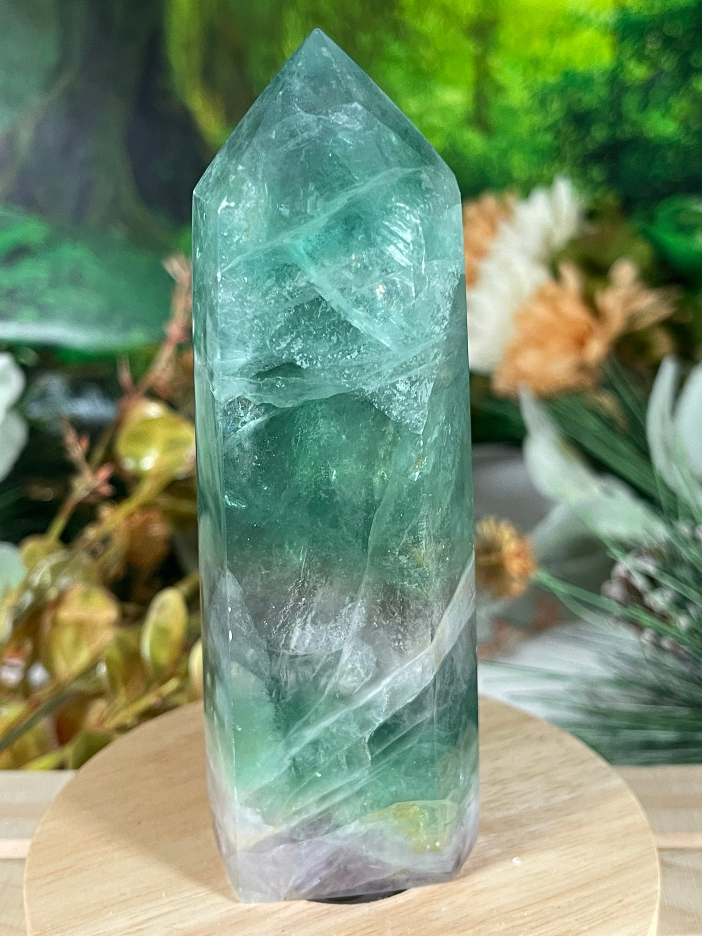 Tower - Rainbow Flourite Natural Stone Quartz Crystal Obelisk Point - 380g