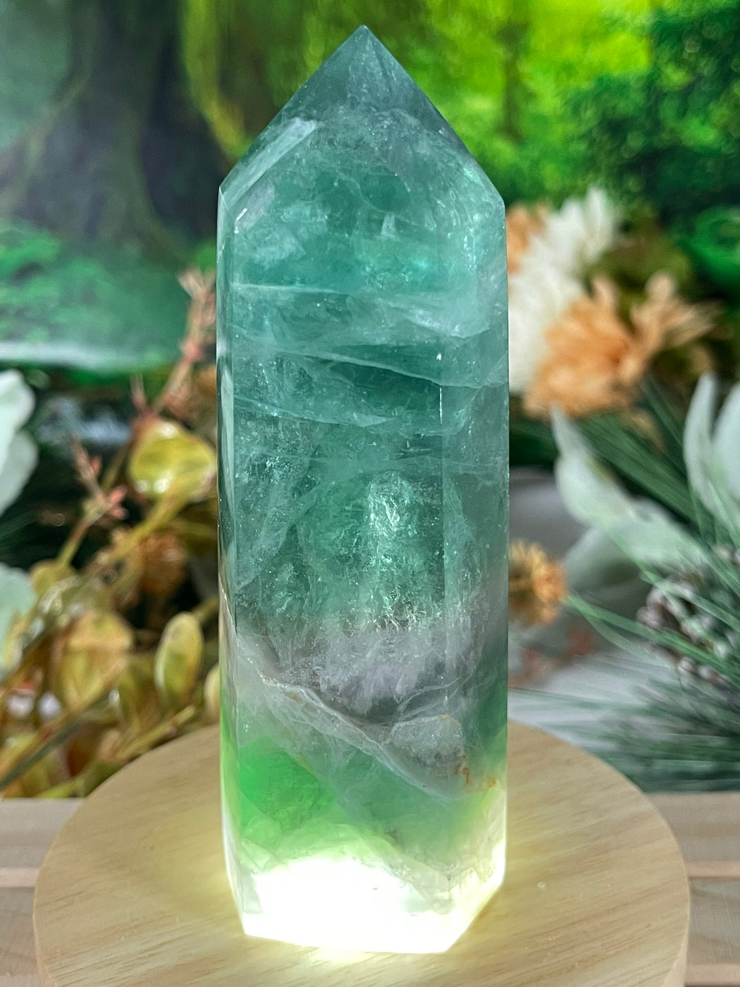 Tower - Rainbow Flourite Natural Stone Quartz Crystal Obelisk Point - 380g