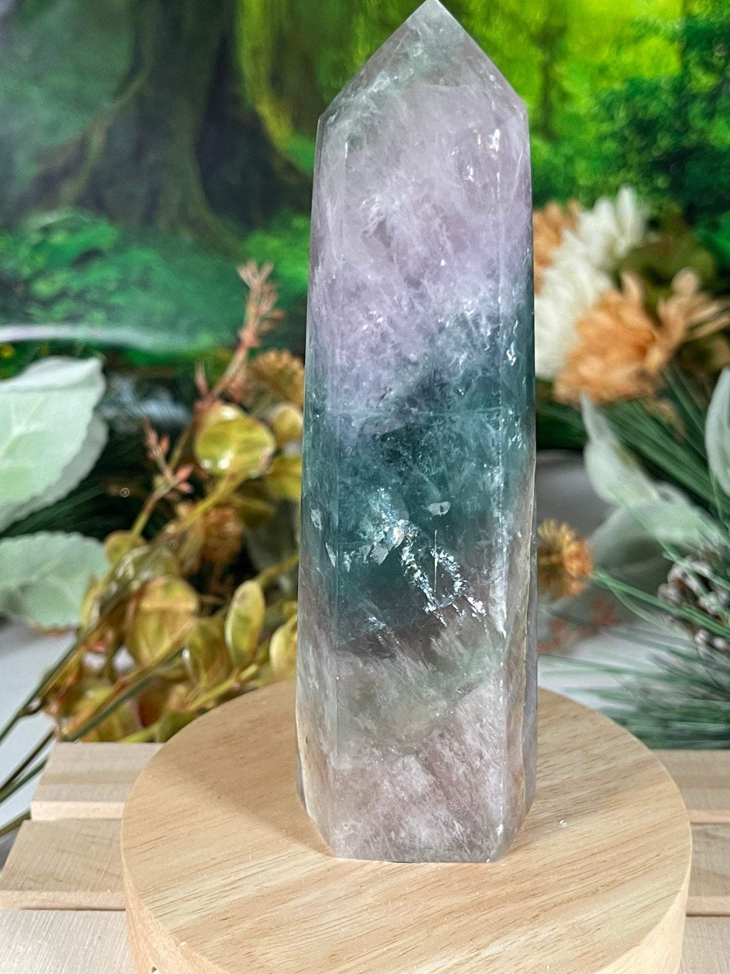 Tower - Rainbow Flourite Natural Stone Quartz Crystal Obelisk Point - 372g