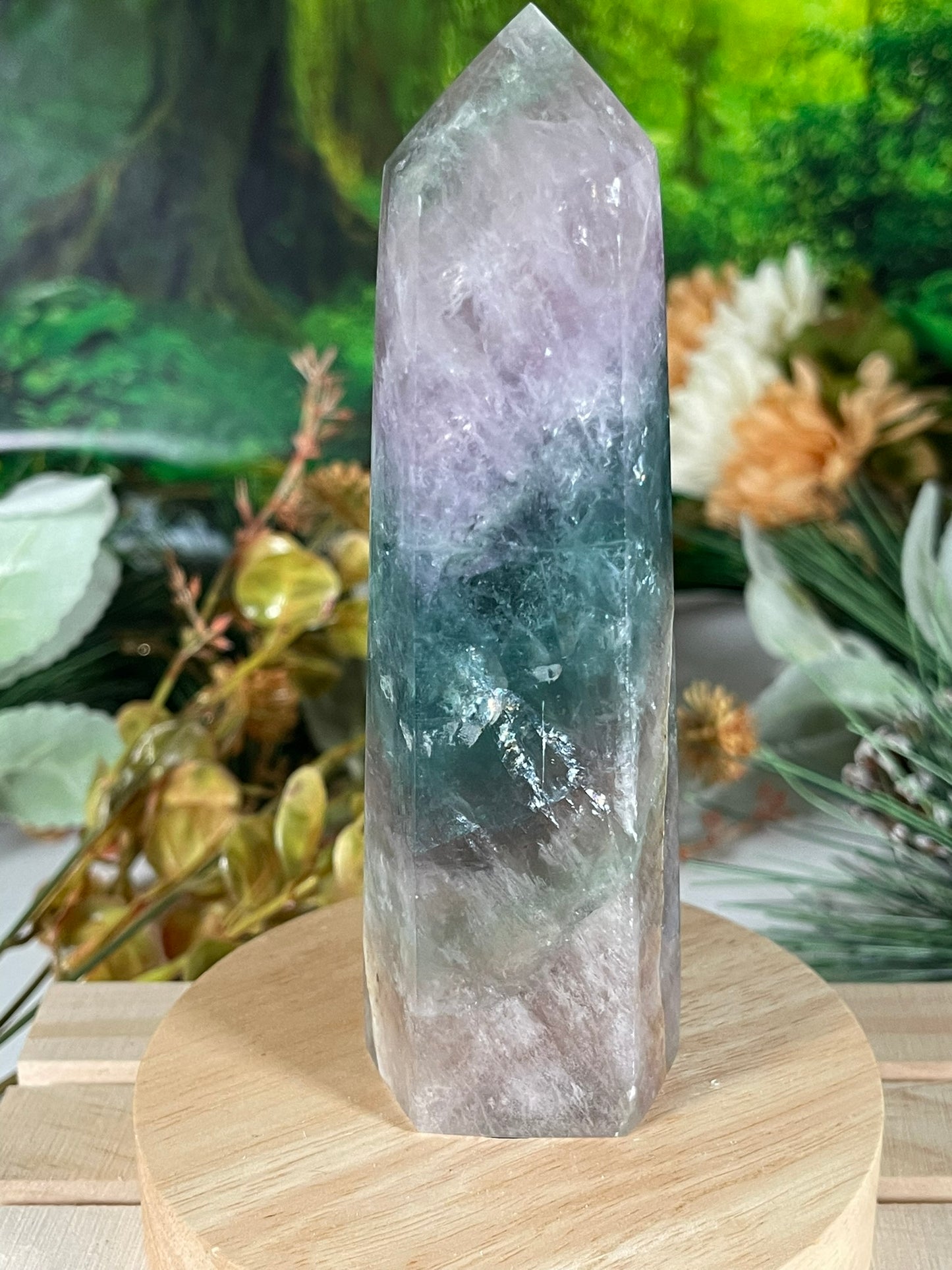 Tower - Rainbow Flourite Natural Stone Quartz Crystal Obelisk Point - 372g