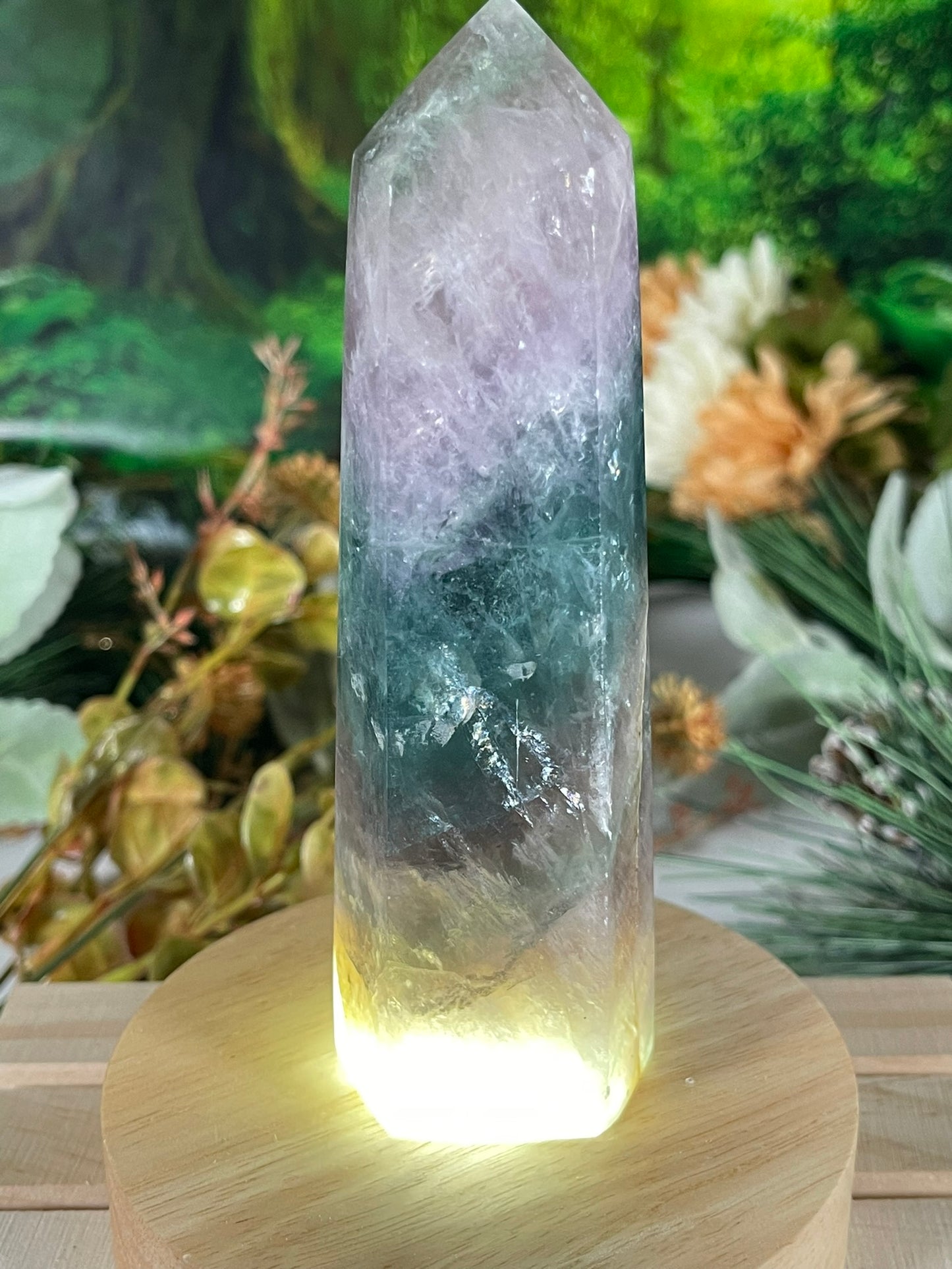 Tower - Rainbow Flourite Natural Stone Quartz Crystal Obelisk Point - 372g