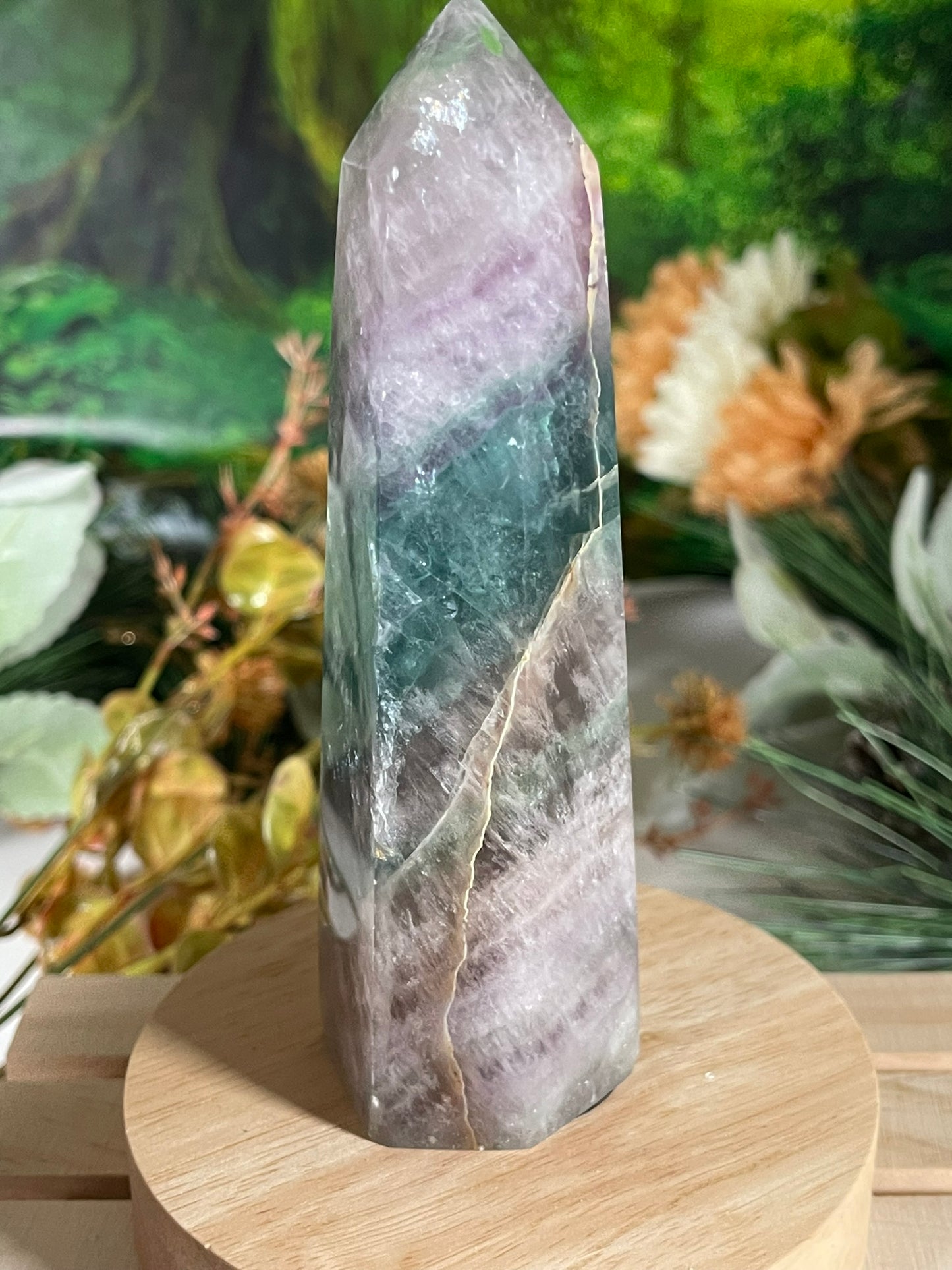 Tower - Rainbow Flourite Natural Stone Quartz Crystal Obelisk Point - 372g