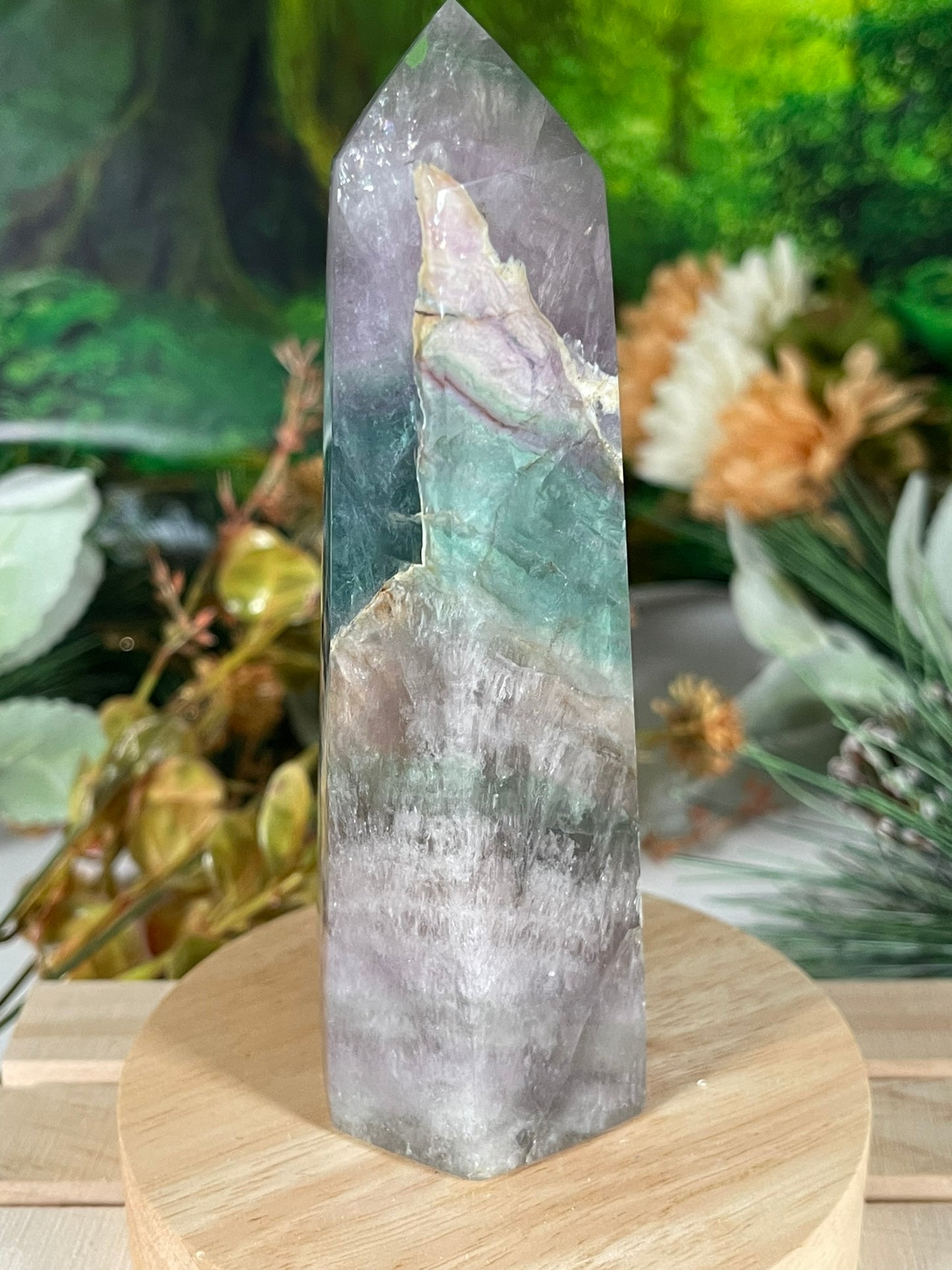 Tower - Rainbow Flourite Natural Stone Quartz Crystal Obelisk Point - 372g