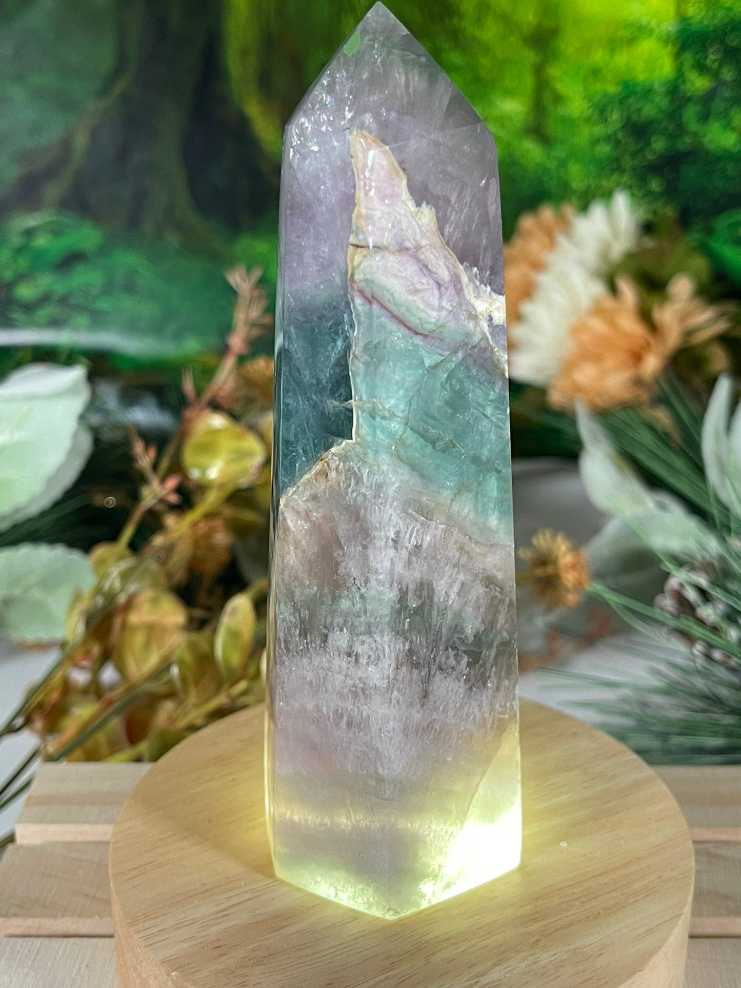 Tower - Rainbow Flourite Natural Stone Quartz Crystal Obelisk Point - 372g