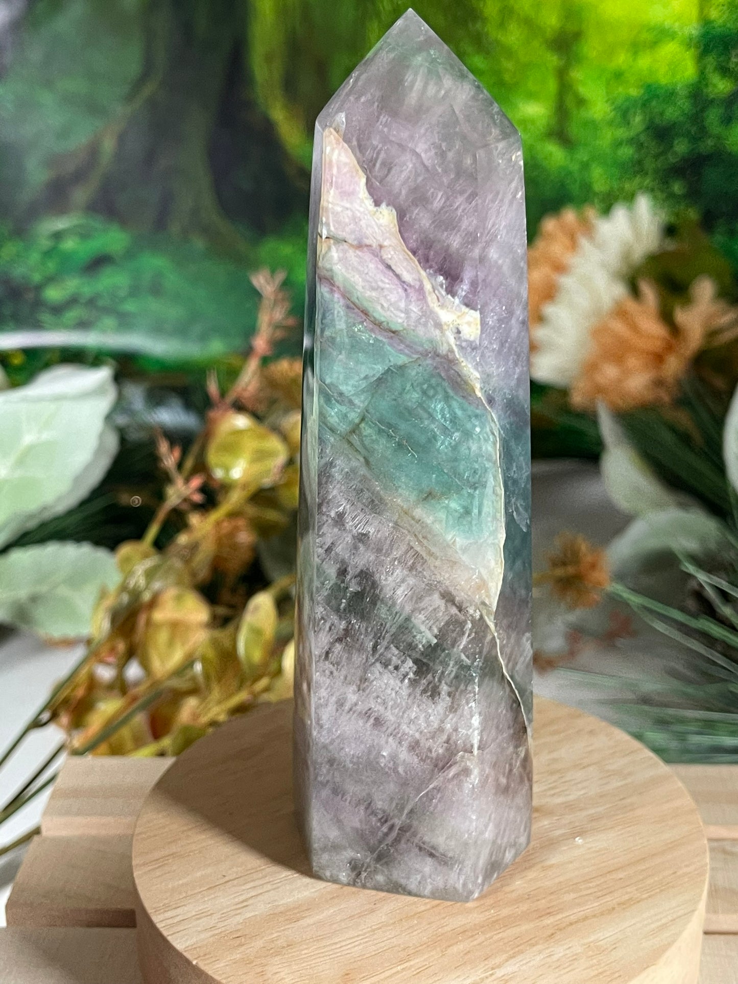 Tower - Rainbow Flourite Natural Stone Quartz Crystal Obelisk Point - 372g