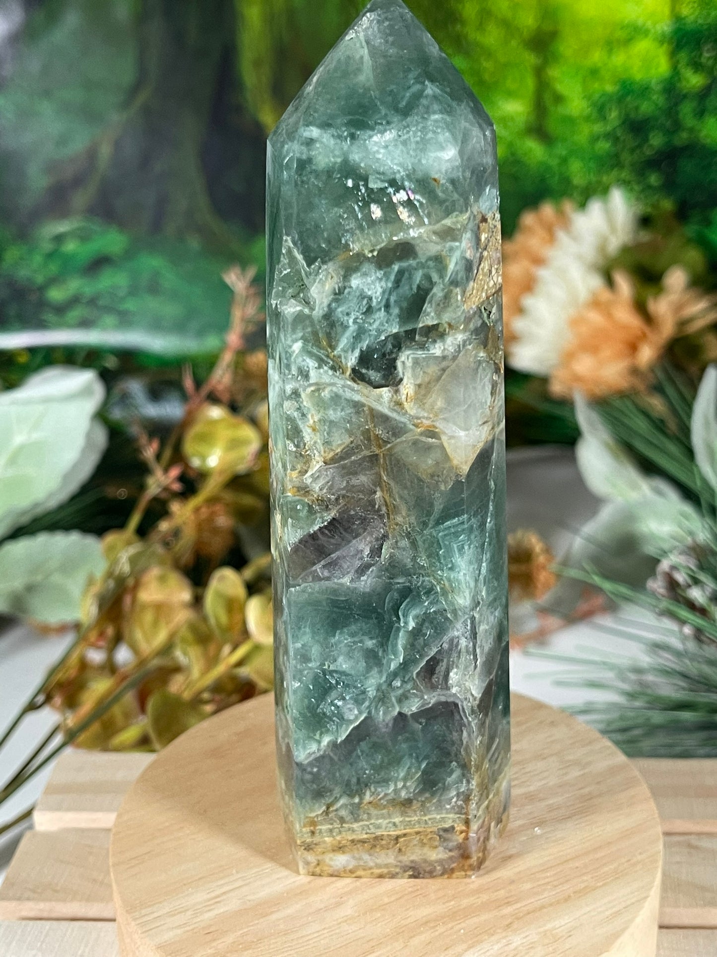 Tower - Rainbow Flourite Natural Stone Quartz Crystal Obelisk Point - 401g