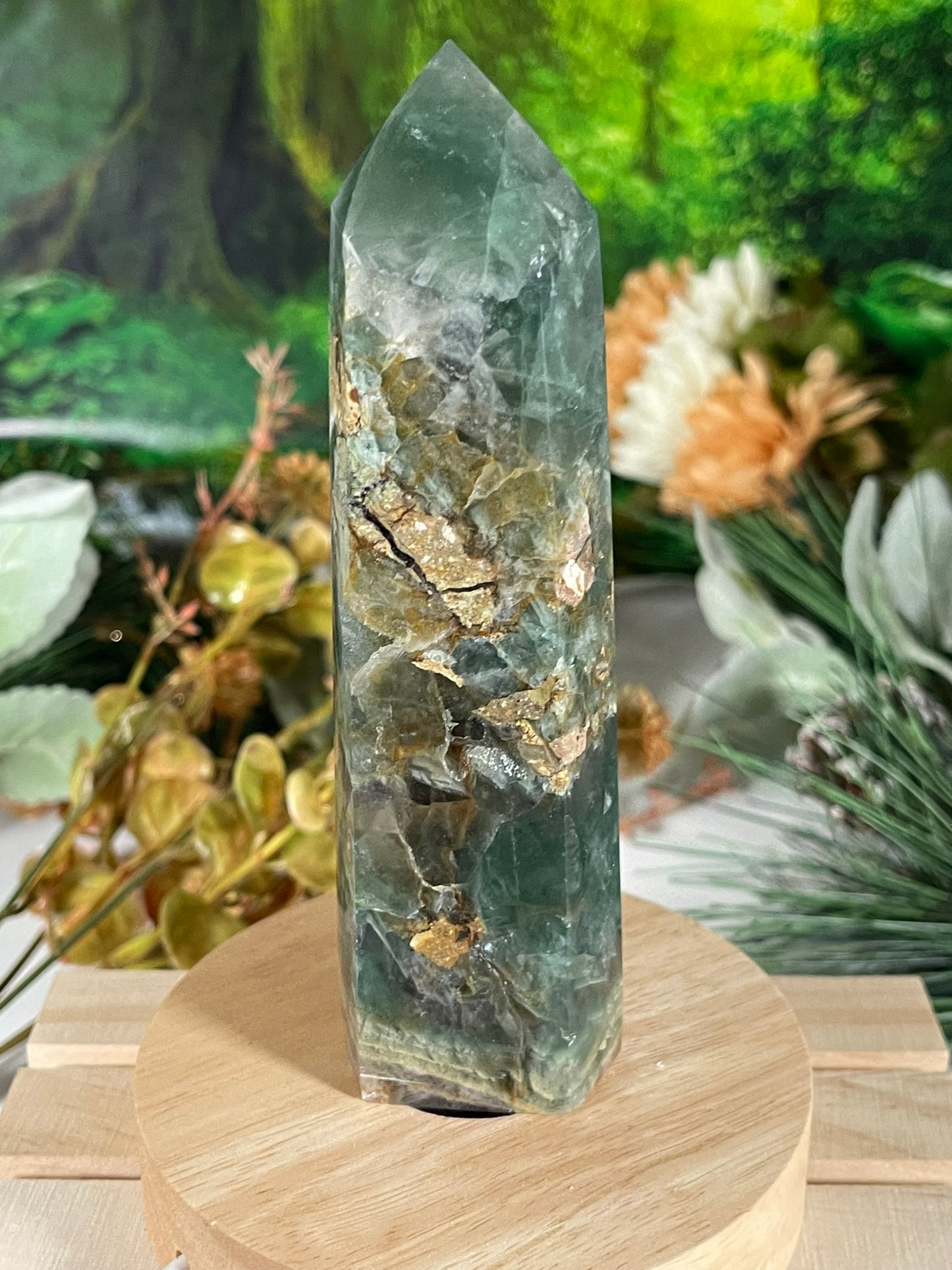 Tower - Rainbow Flourite Natural Stone Quartz Crystal Obelisk Point - 401g