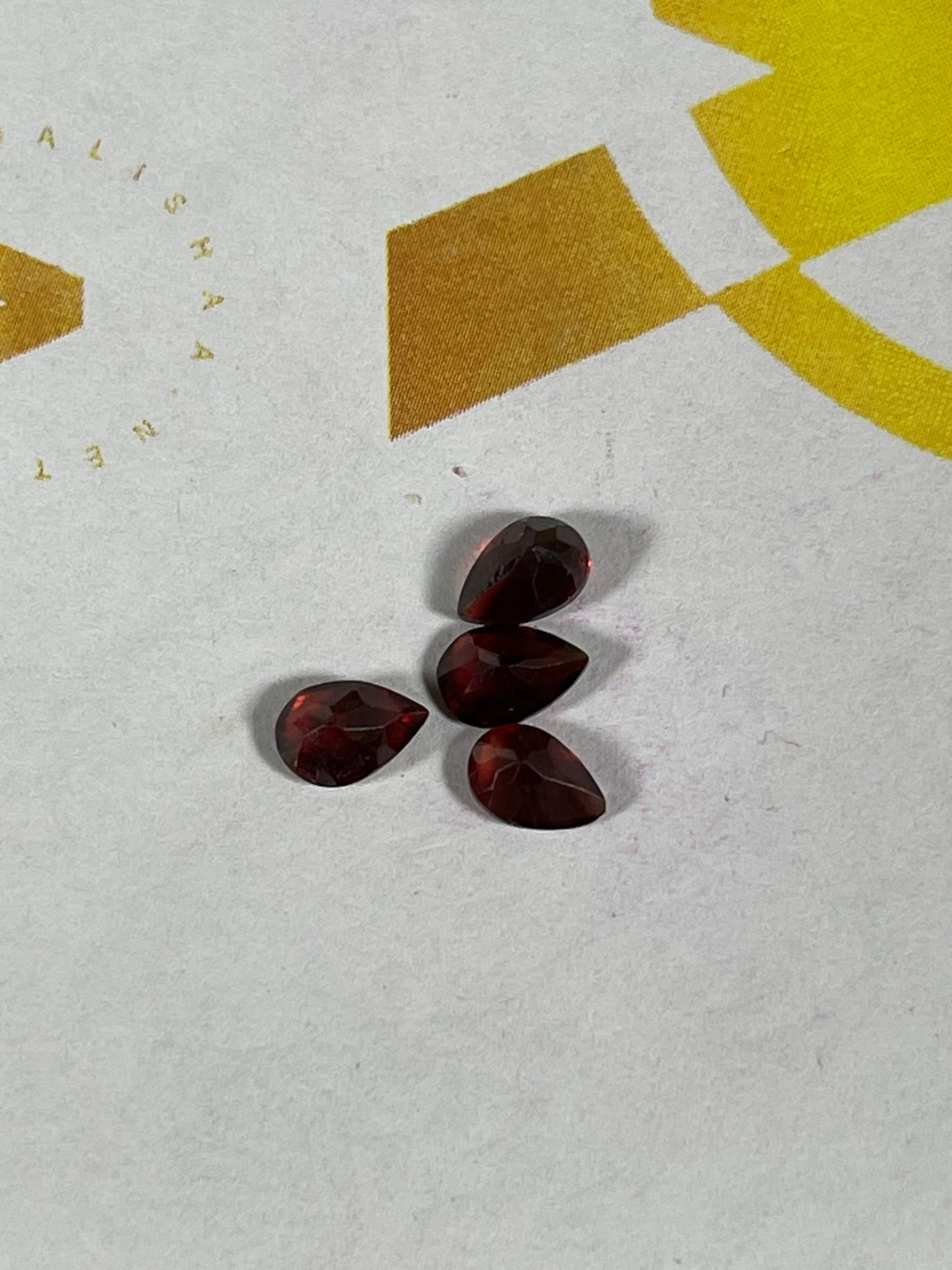 Faceted Red Garnet- Natural Dark Red VVS Pear Cut - 4pc Stone Lot - 1.90Ct TW