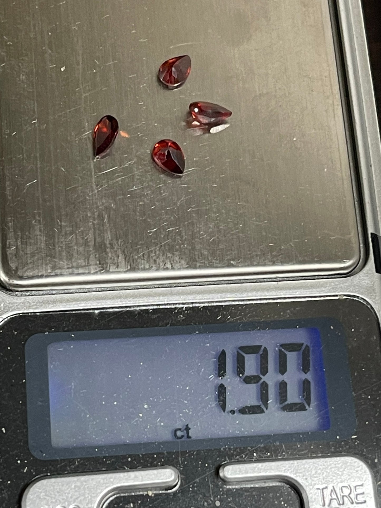 Faceted Red Garnet- Natural Dark Red VVS Pear Cut - 4pc Stone Lot - 1.90Ct TW