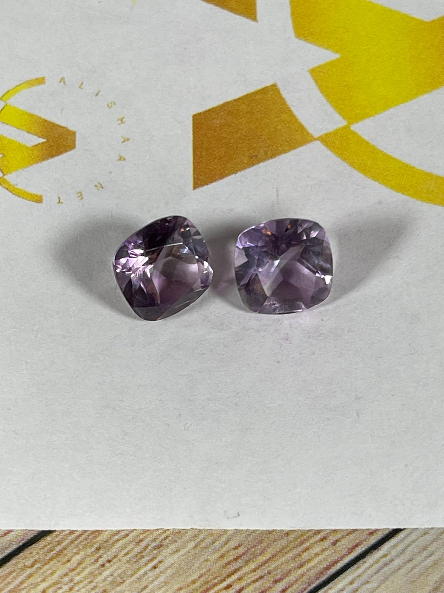 Faceted Amethyst - Natural Purple Cushion Cut - 2pc Stone Set - 6.85Ct TW