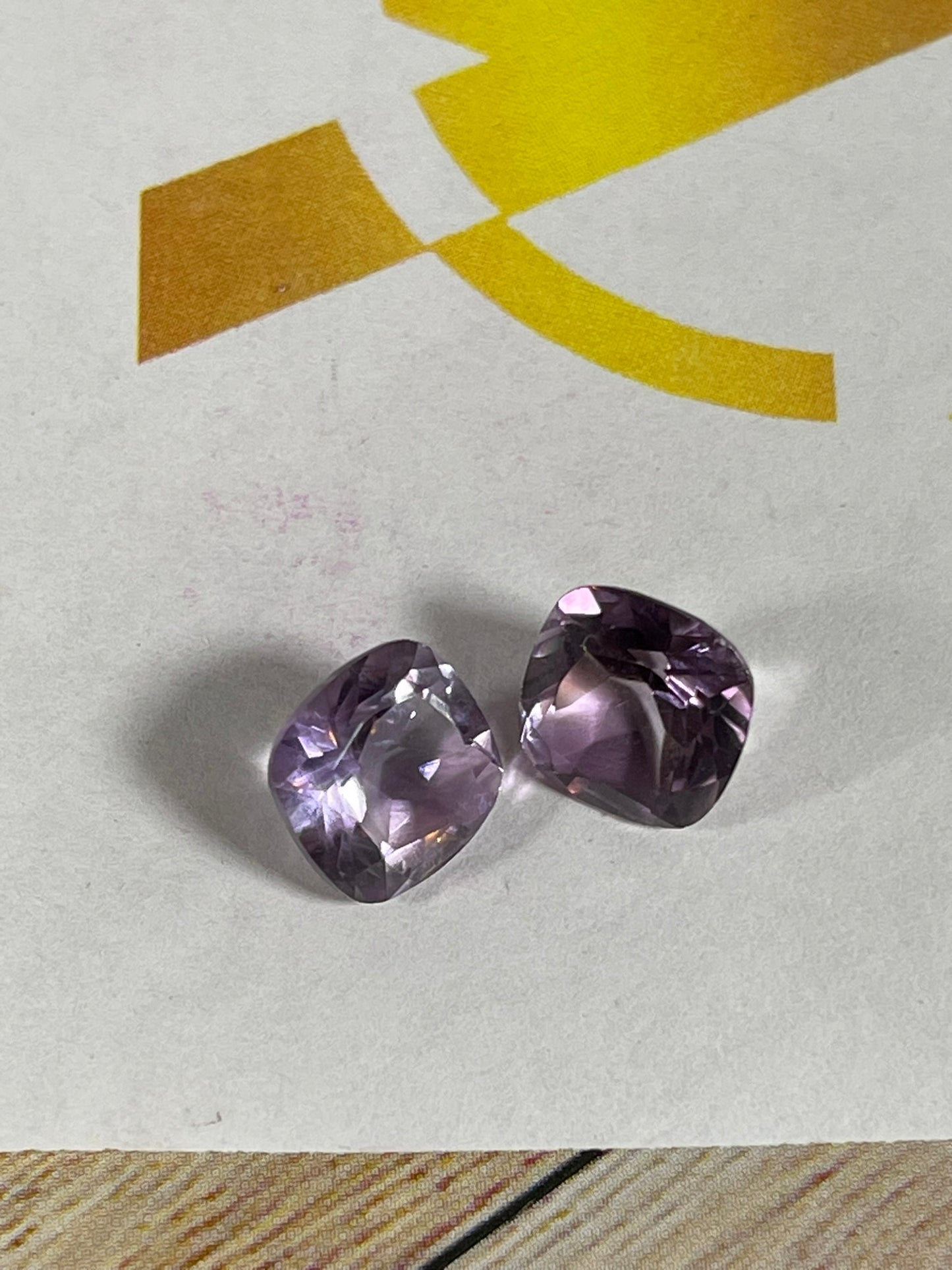 Faceted Amethyst - Natural Purple Cushion Cut - 2pc Stone Set - 6.85Ct TW