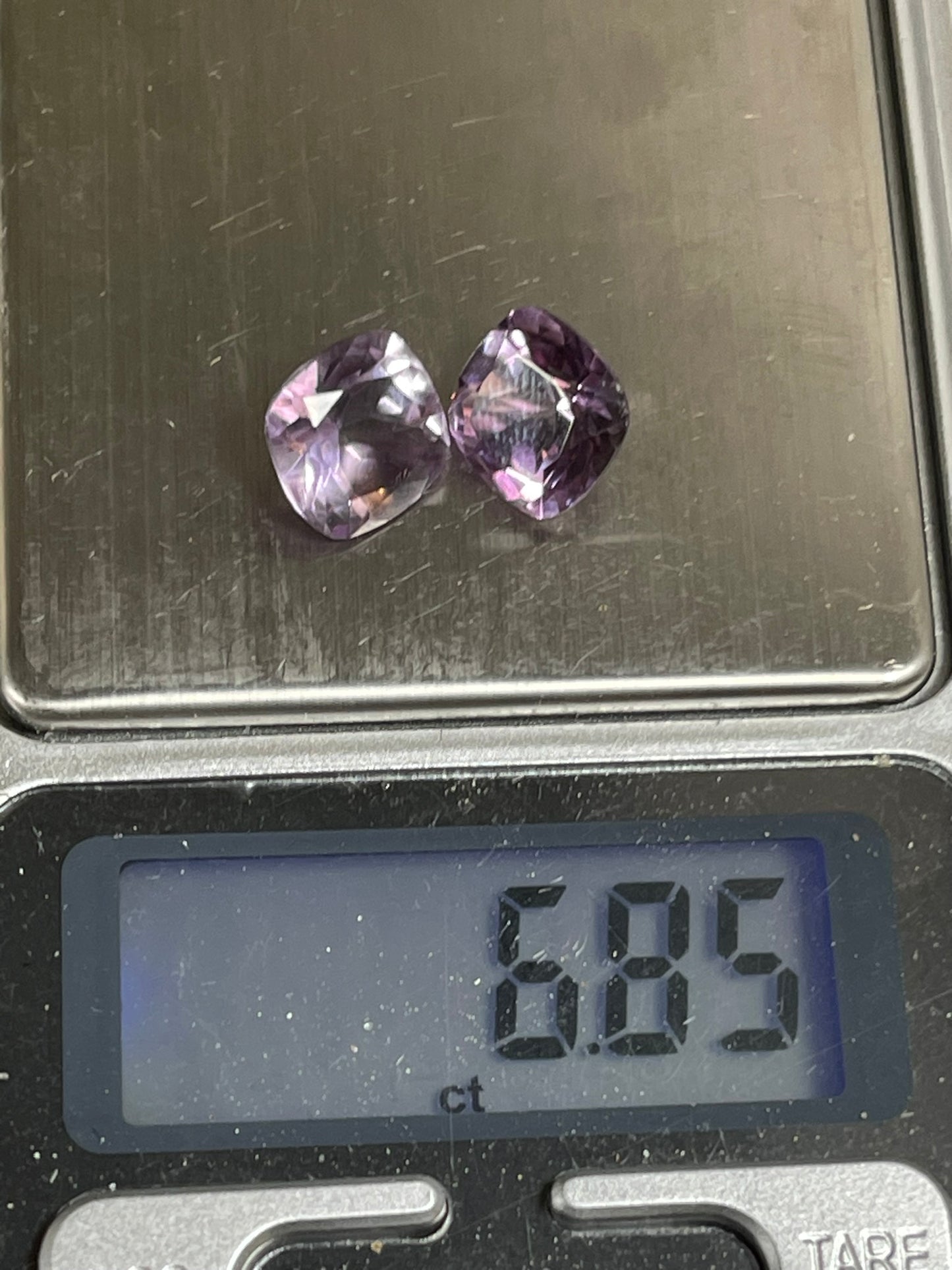 Faceted Amethyst - Natural Purple Cushion Cut - 2pc Stone Set - 6.85Ct TW