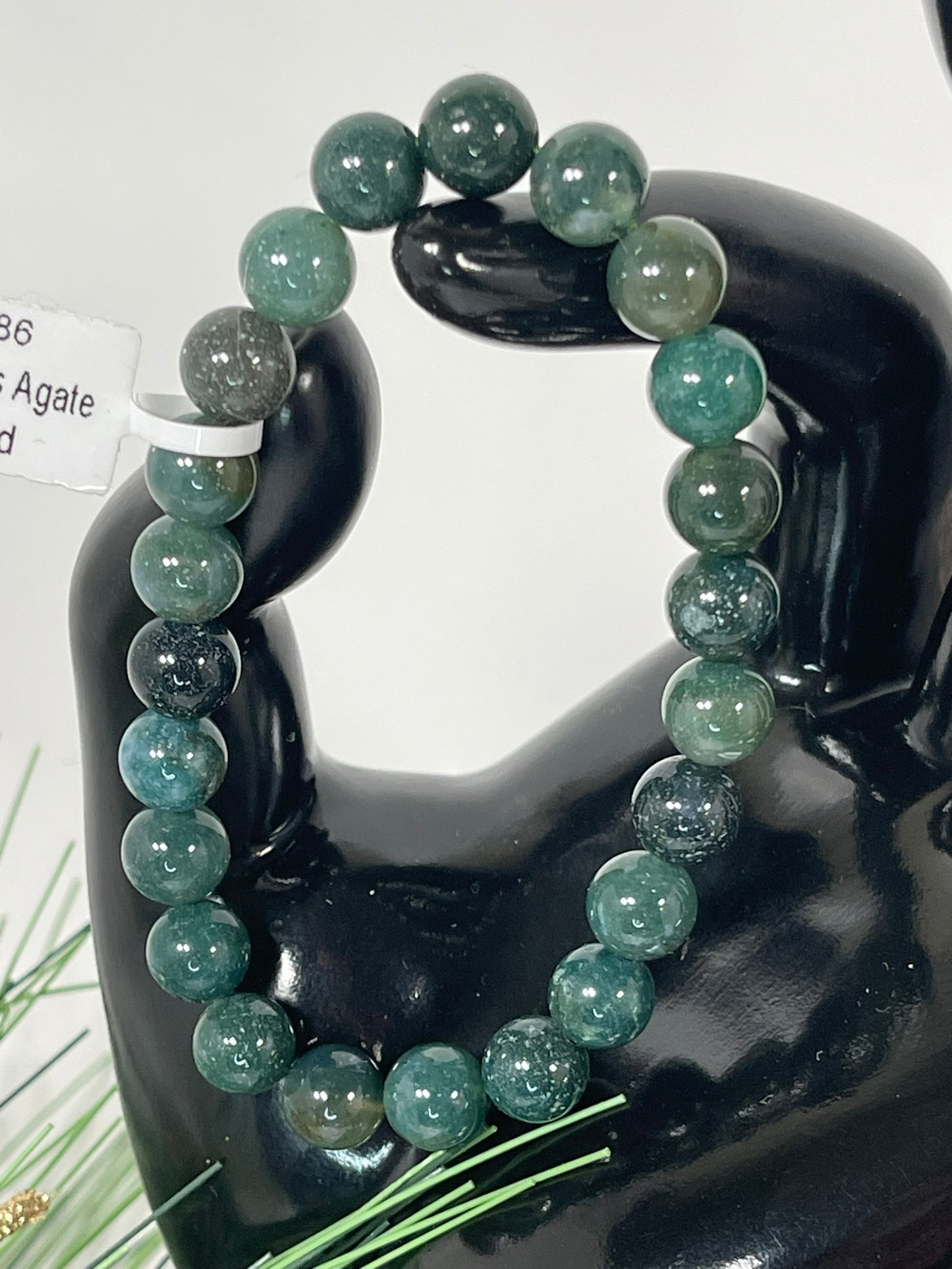 Bracelet - Natural Stone Crystal - Green Mose Agate - 8mm Round Bracelet