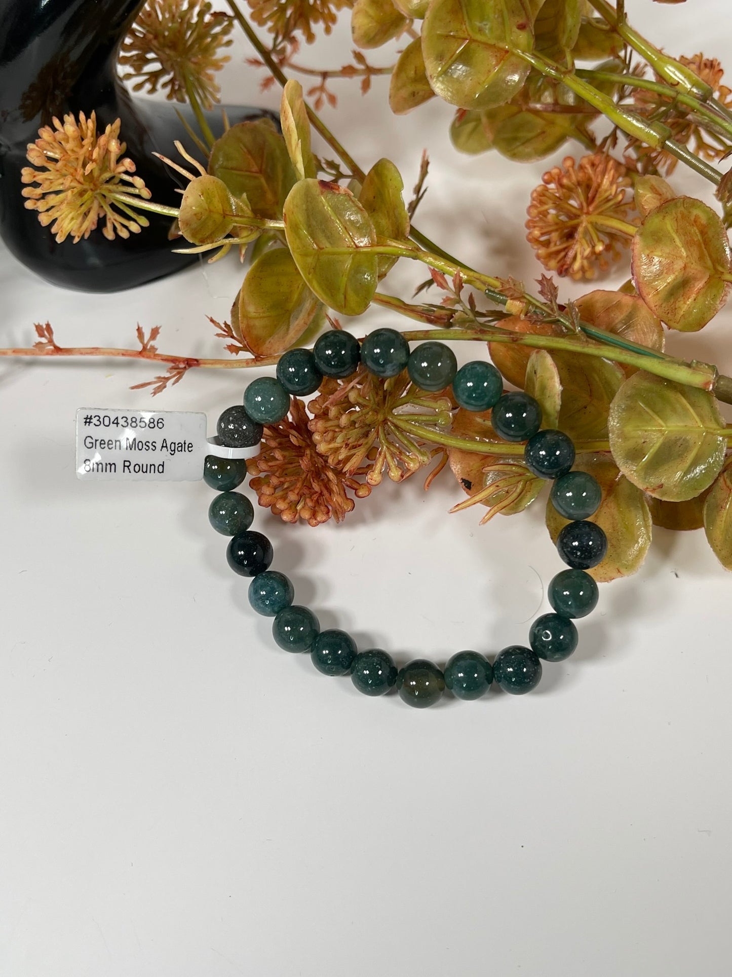 Bracelet - Natural Stone Crystal - Green Mose Agate - 8mm Round Bracelet