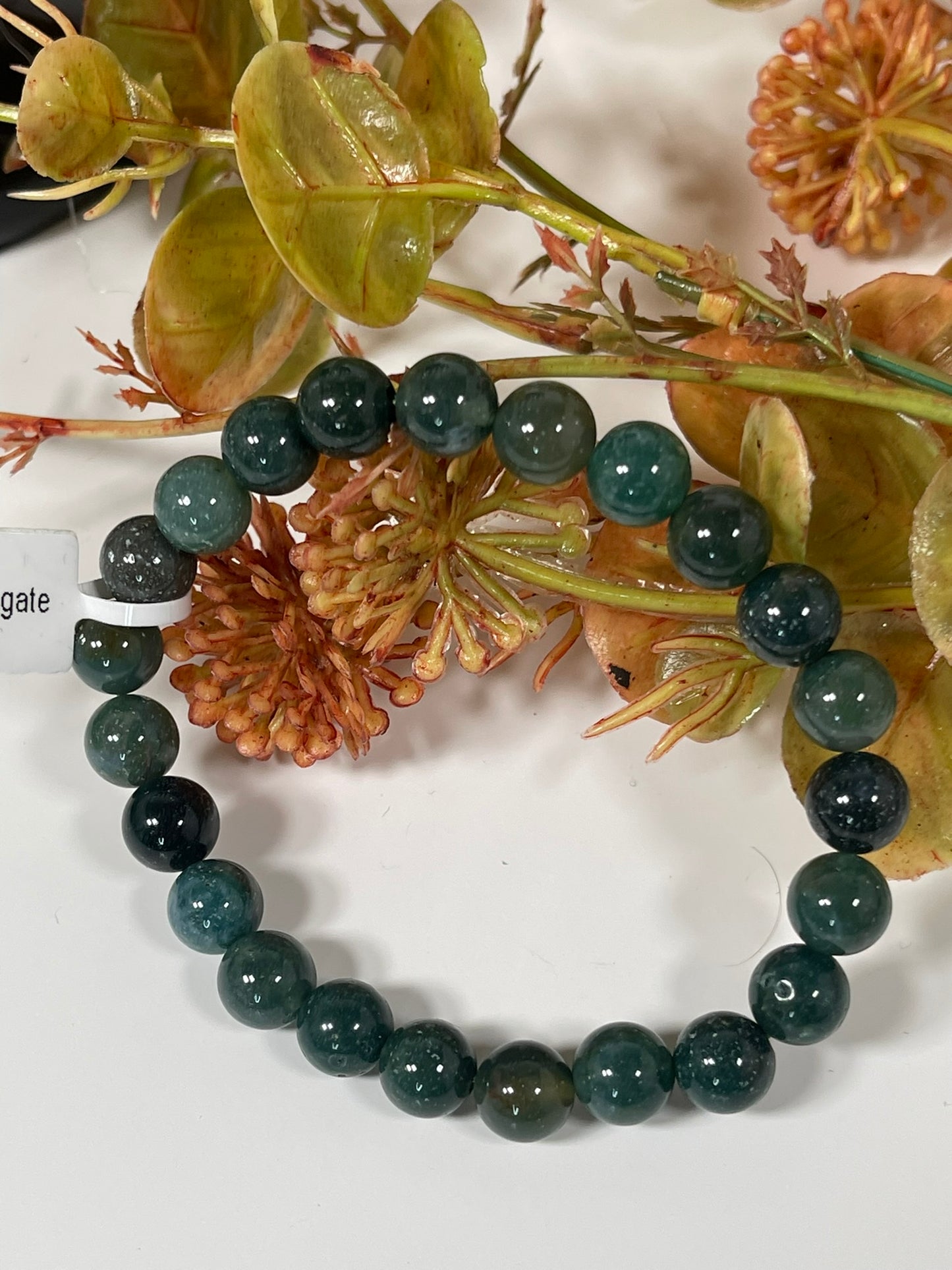 Bracelet - Natural Stone Crystal - Green Mose Agate - 8mm Round Bracelet