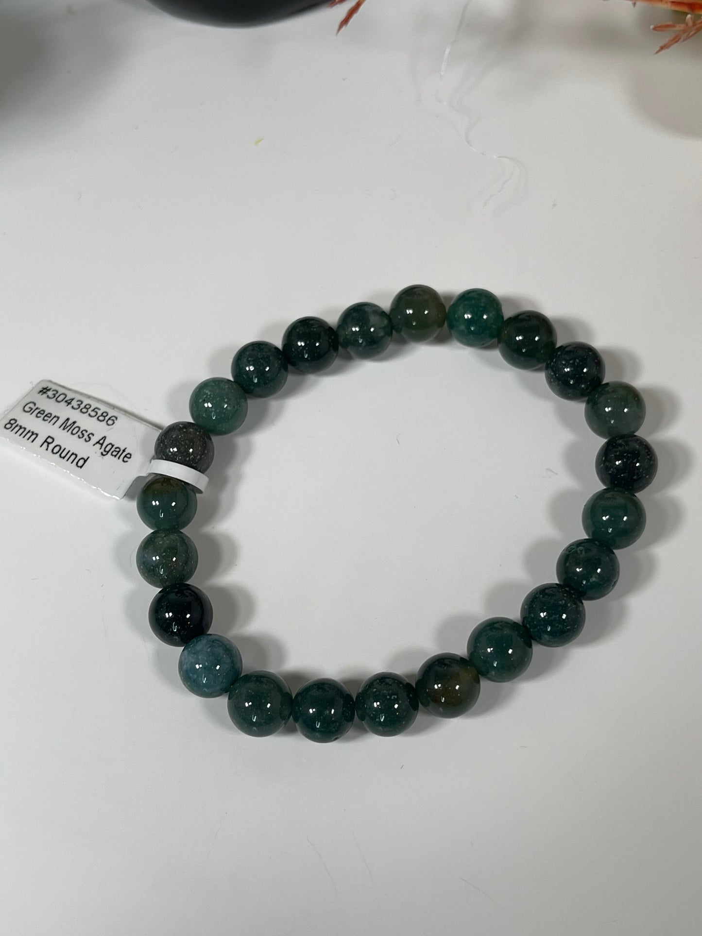 Bracelet - Natural Stone Crystal - Green Mose Agate - 8mm Round Bracelet