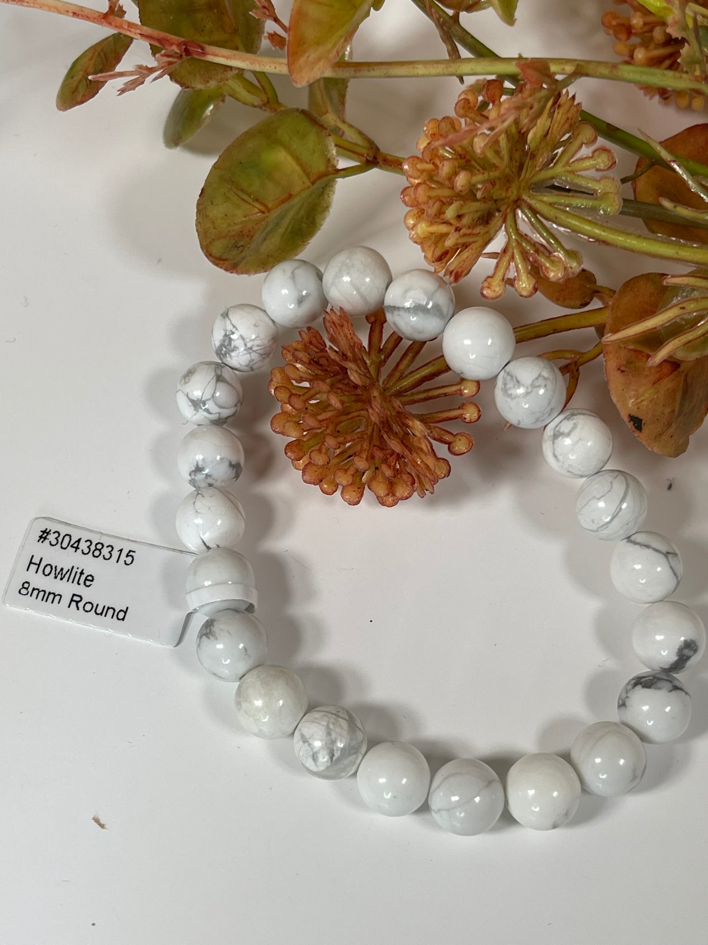 Bracelet - Natural Stone White Howlite 8mm Round Bracelet