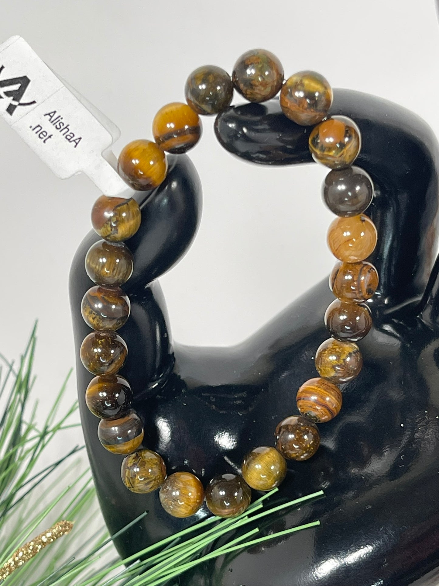 Bracelet - Natural Stone Yellow Tiger Eye 8mm Round Bracelet