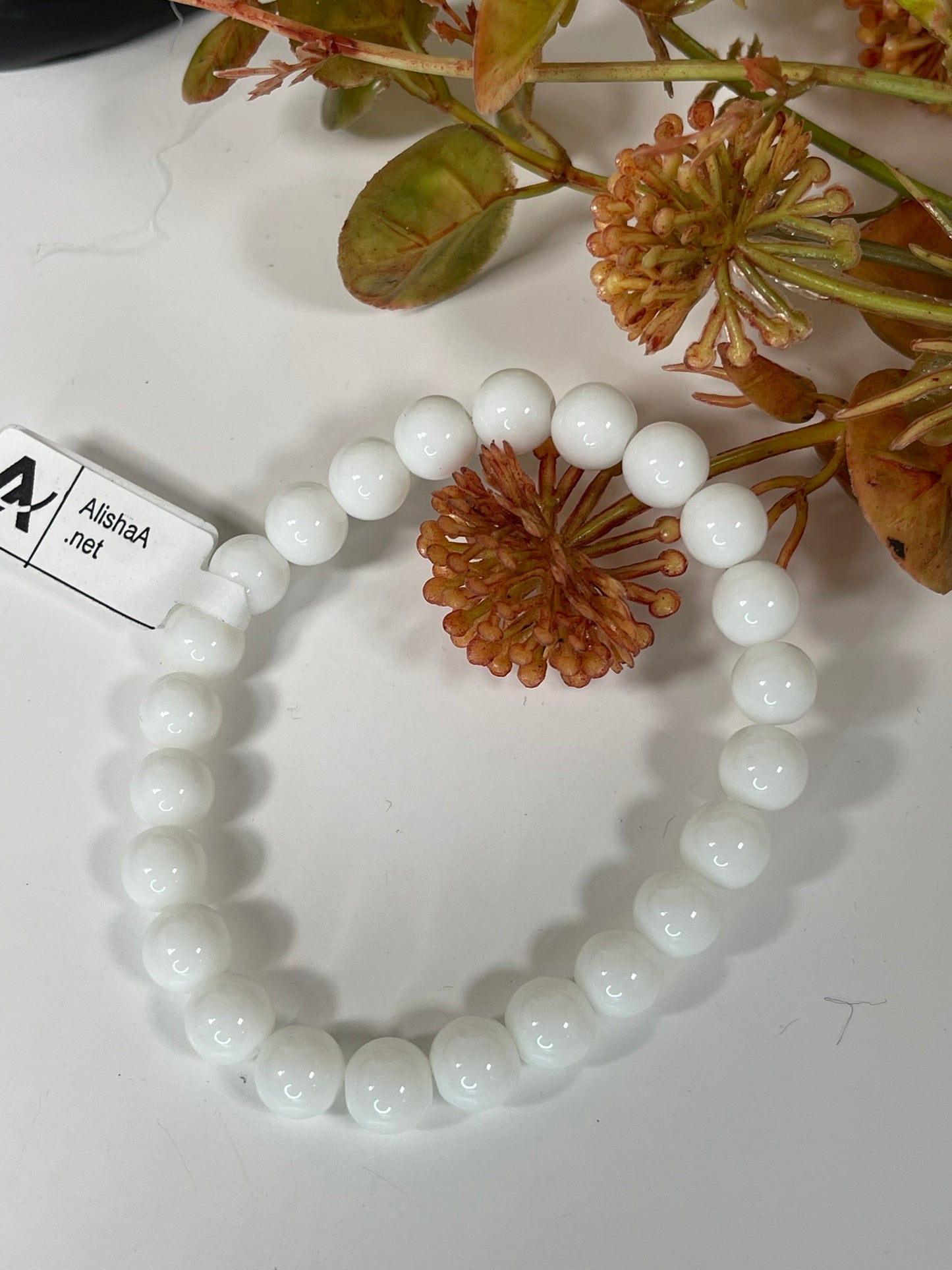 Bracelet - Natural Stone White Porcelain 8mm Round Bracelet