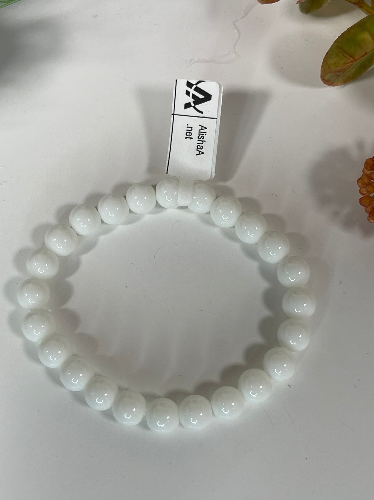 Bracelet - Natural Stone White Porcelain 8mm Round Bracelet