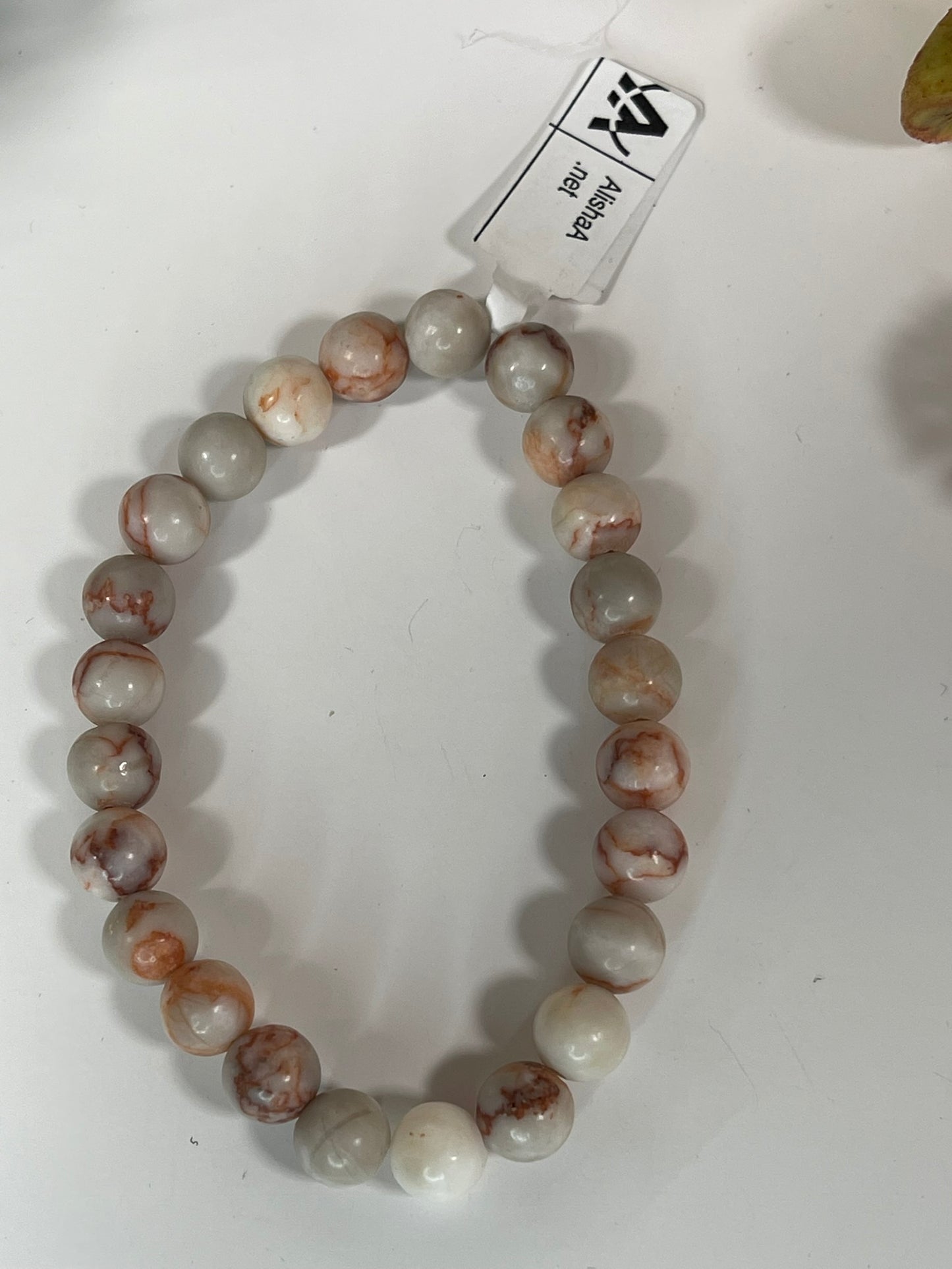 Bracelet - Natural Stone  White Orange Agate 8mm Round Bracelet