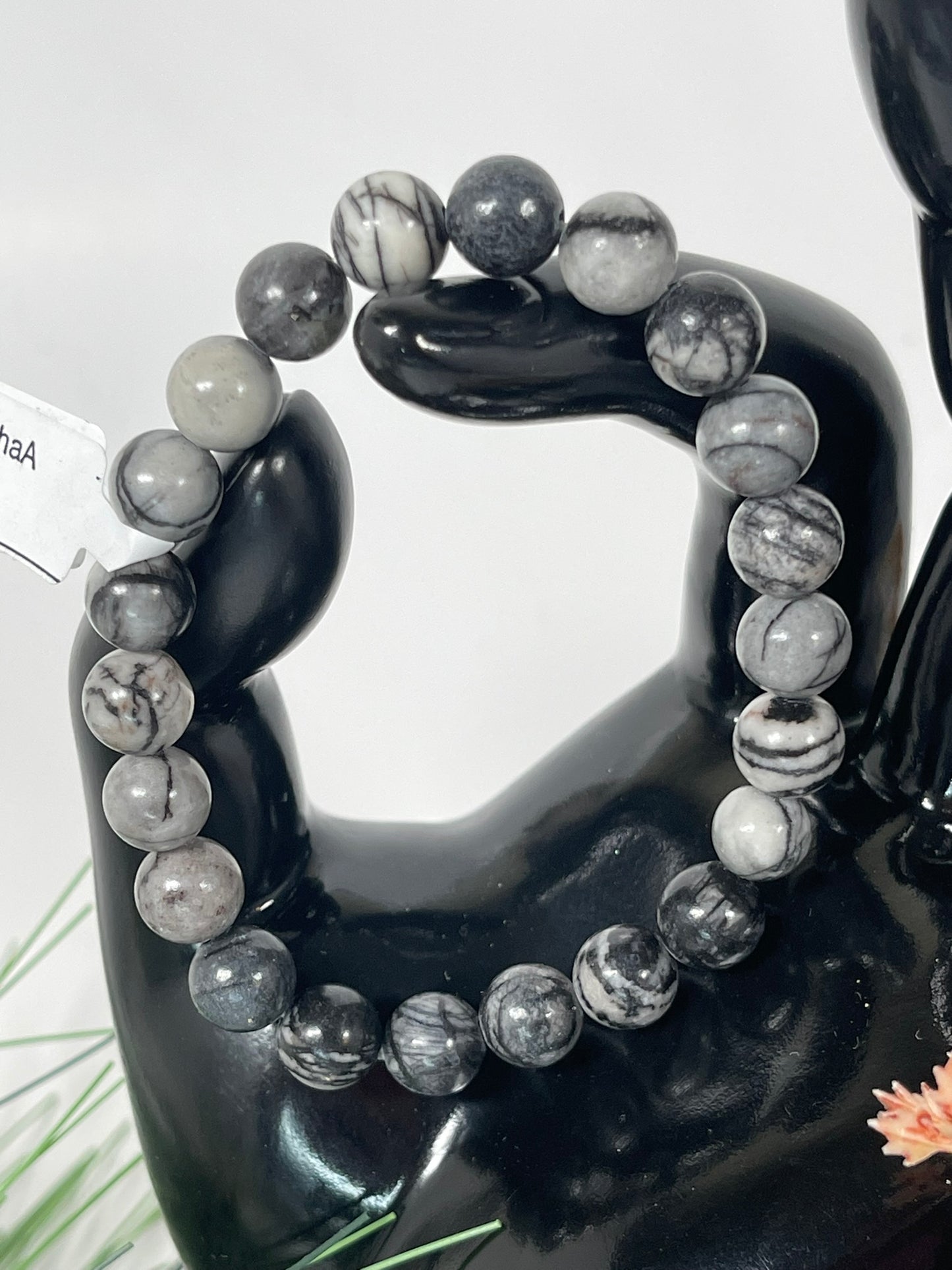 Bracelet - Natural Stone Crystal - Black Network Stone - 8mm Round Bracelet