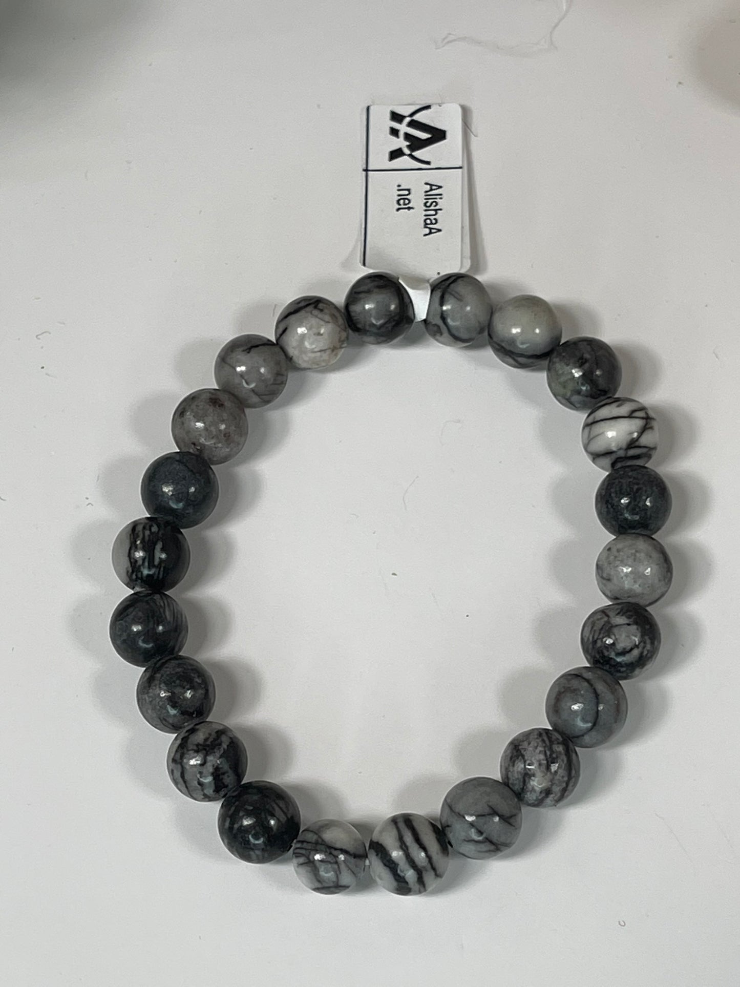 Bracelet - Natural Stone Crystal - Black Network Stone - 8mm Round Bracelet