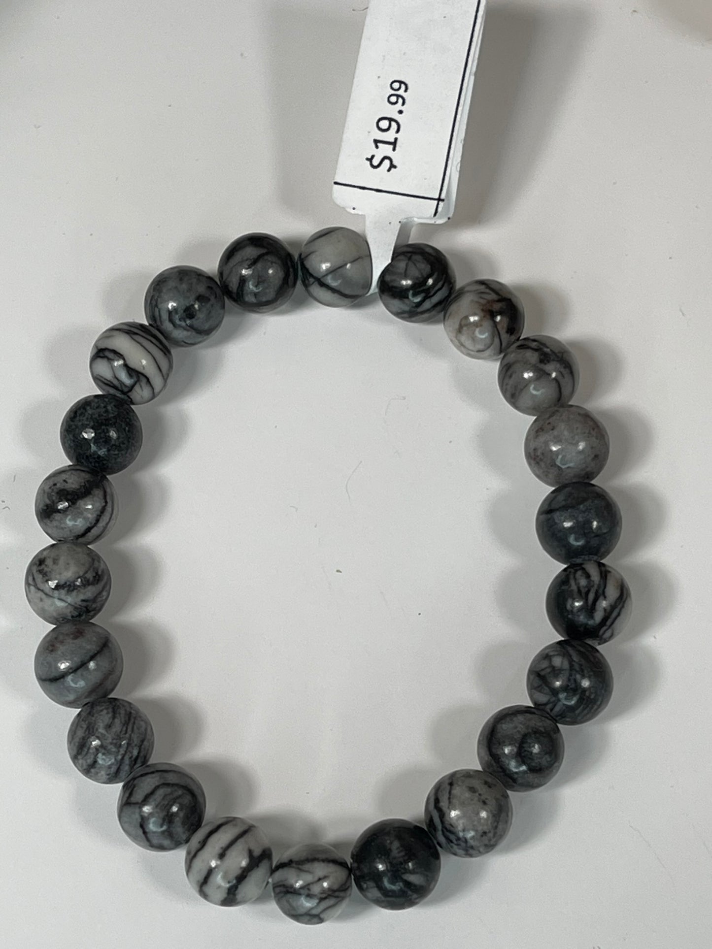 Bracelet - Natural Stone Crystal - Black Network Stone - 8mm Round Bracelet