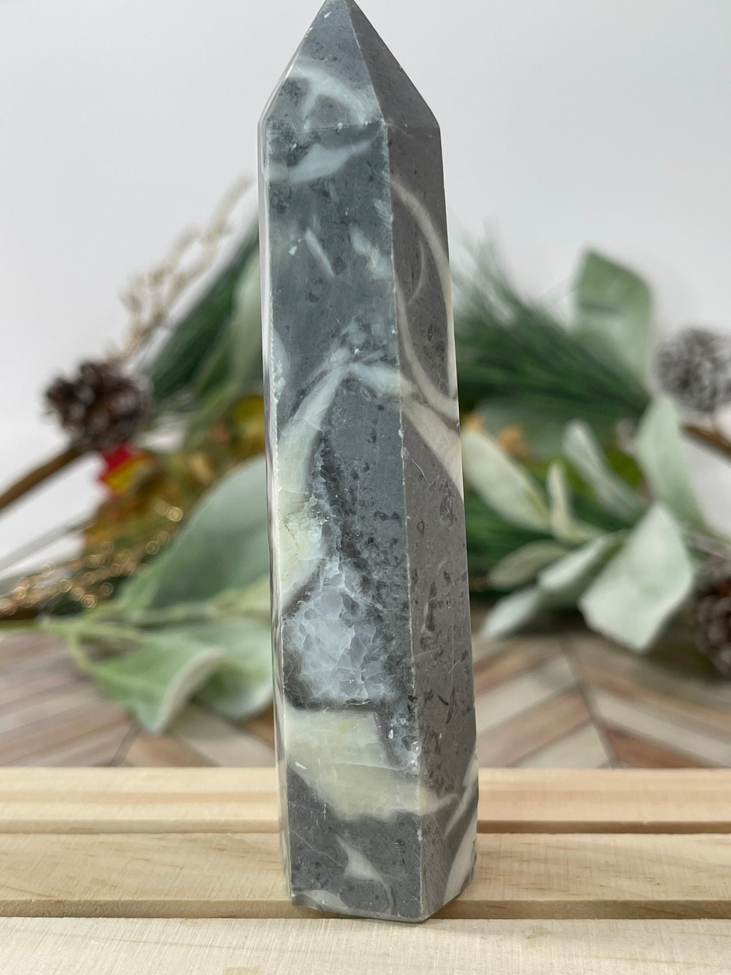 Tower - Shell Stone Jasper Natural Stone Crystal Obelisk Point - 162g