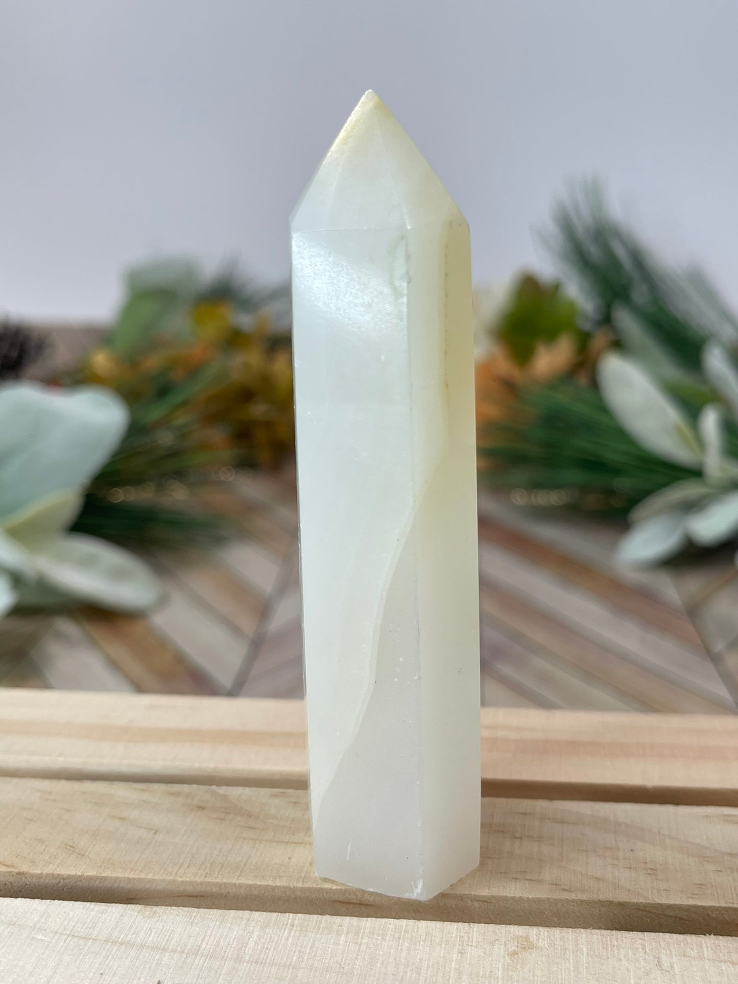 Tower - Natural Afghanistan Calcite Quartz Crystal Jasper Obelisk Point Tower - 88g - 9.6cm