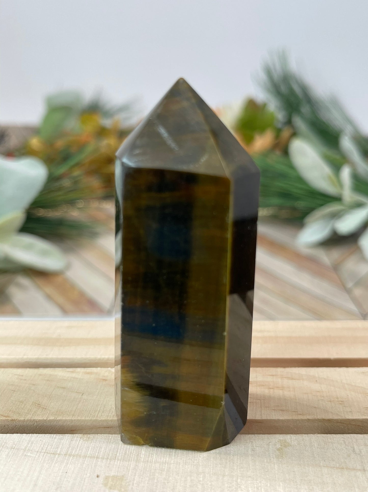 Tower - Tiger Eye Jasper Natural Stone Crystal Obelisk Point - 107g