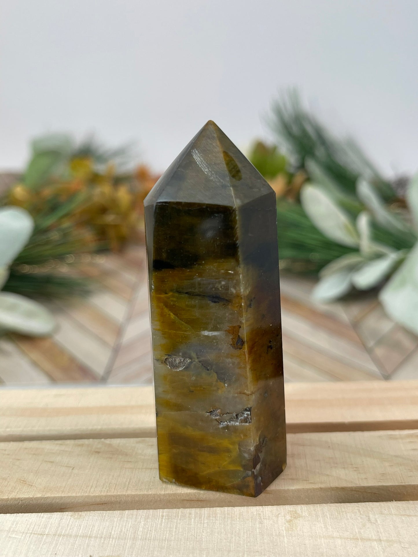 Tower - Tiger Eye Jasper Natural Stone Crystal Obelisk Point - 107g