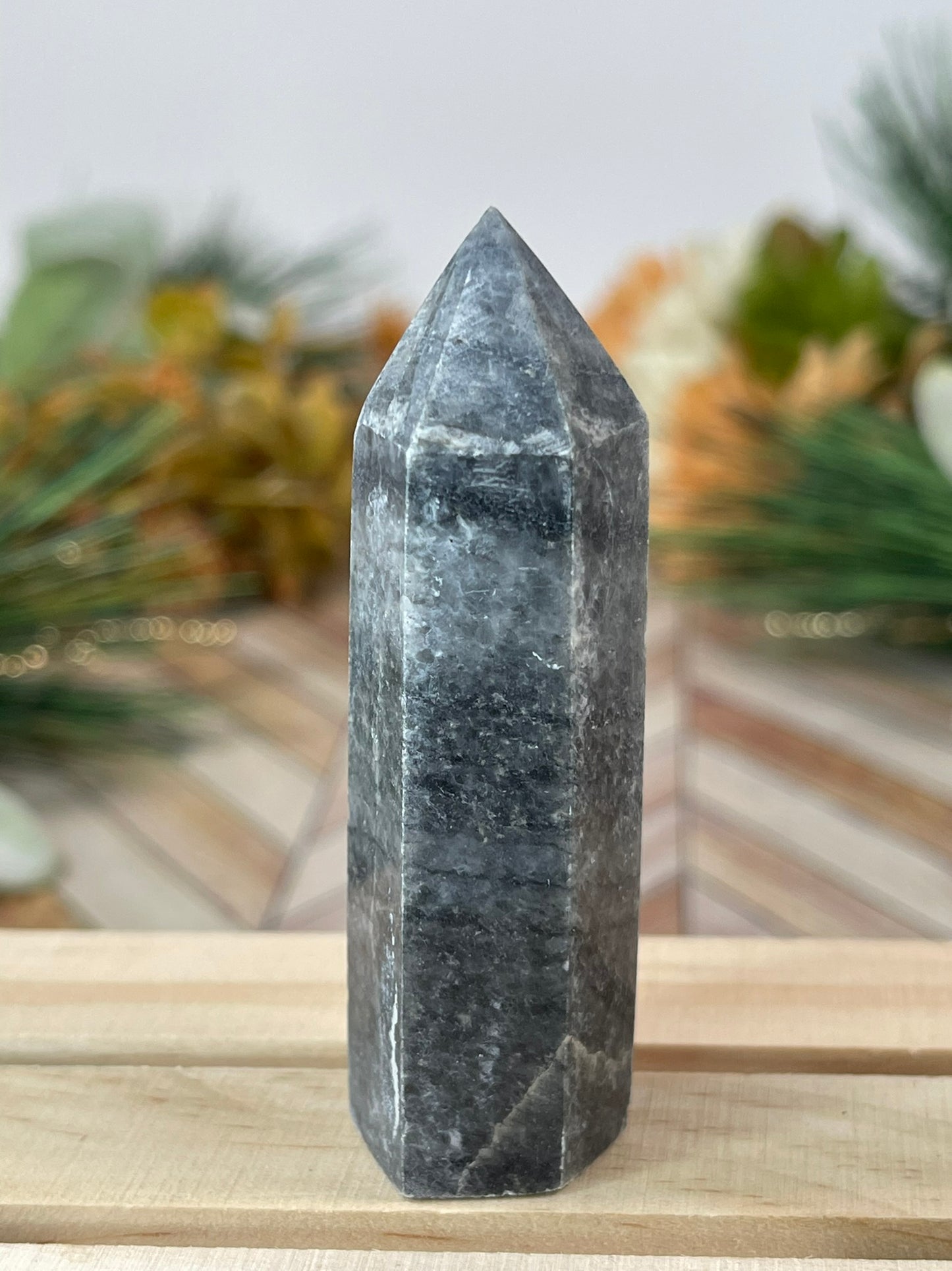 Tower - Natural Grey Jasper Quartz Crystal Obelisk Point Tower - 59g - 7.5cm