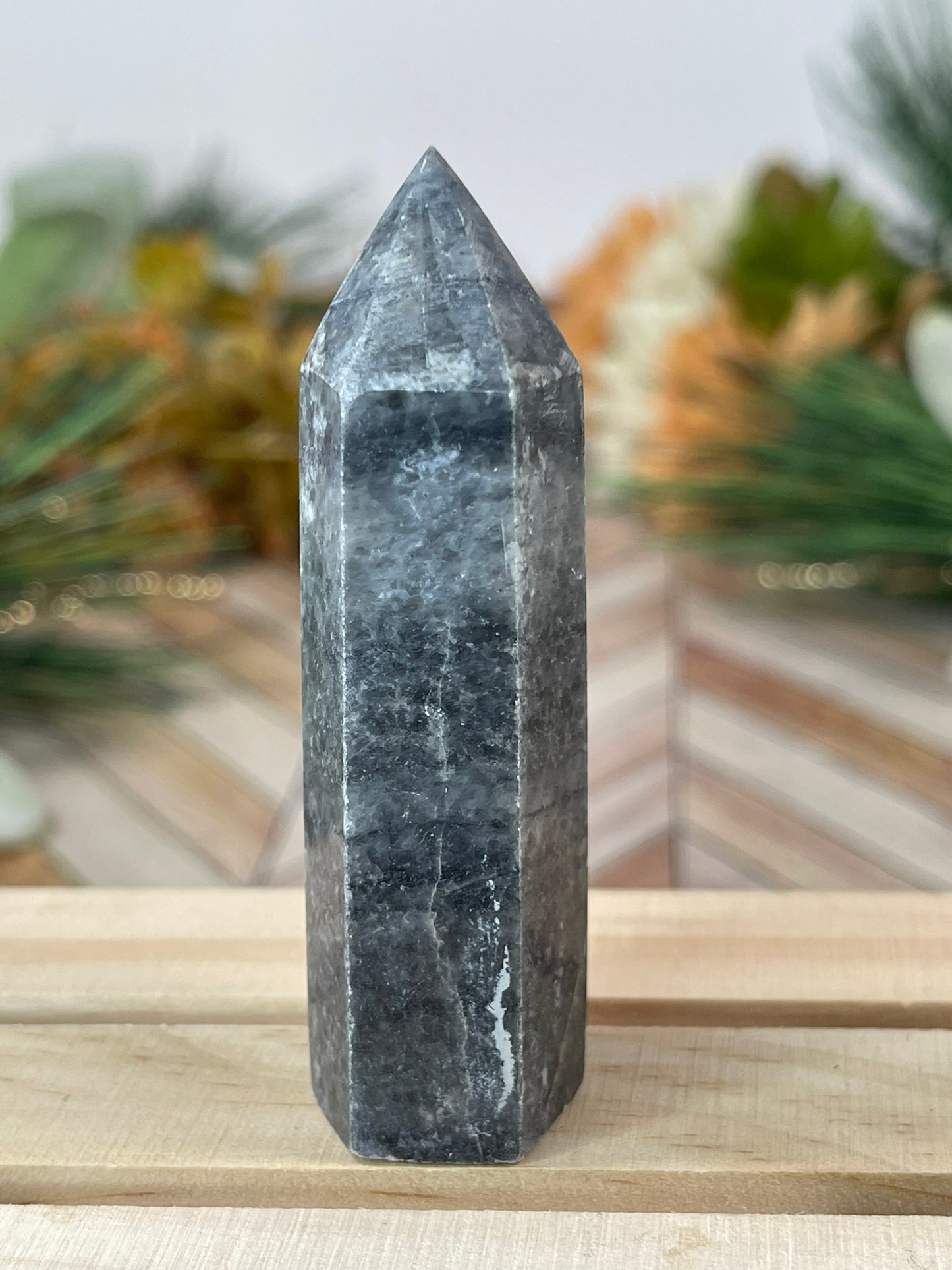 Tower - Natural Grey Jasper Quartz Crystal Obelisk Point Tower - 59g - 7.5cm