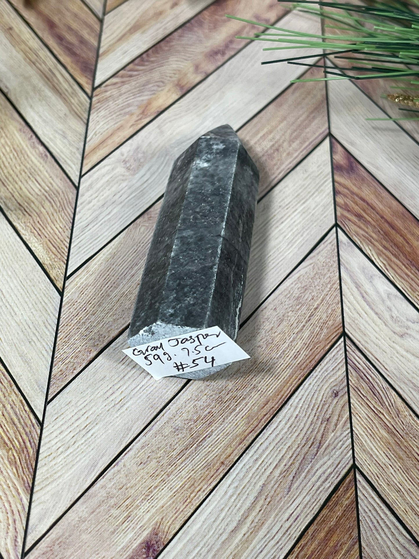 Tower - Natural Grey Jasper Quartz Crystal Obelisk Point Tower - 59g - 7.5cm