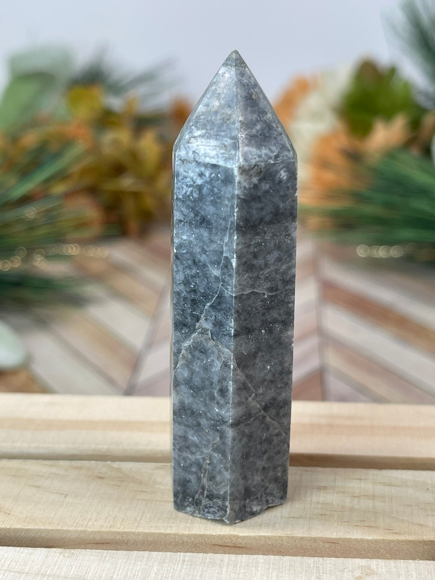 Tower - Natural Grey Jasper Quartz Crystal Obelisk Point Tower - 58g - 7.5cm