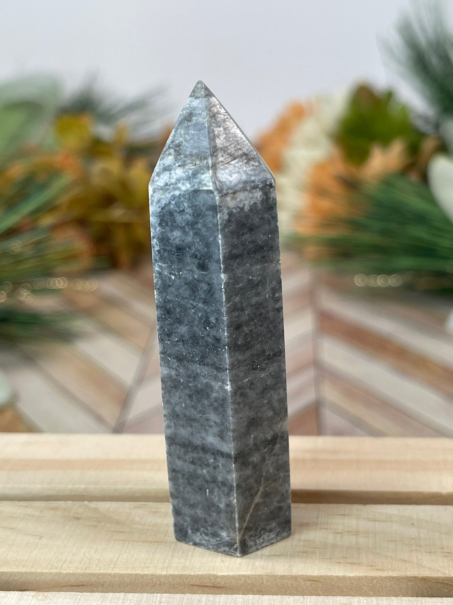 Tower - Natural Grey Jasper Quartz Crystal Obelisk Point Tower - 58g - 7.5cm