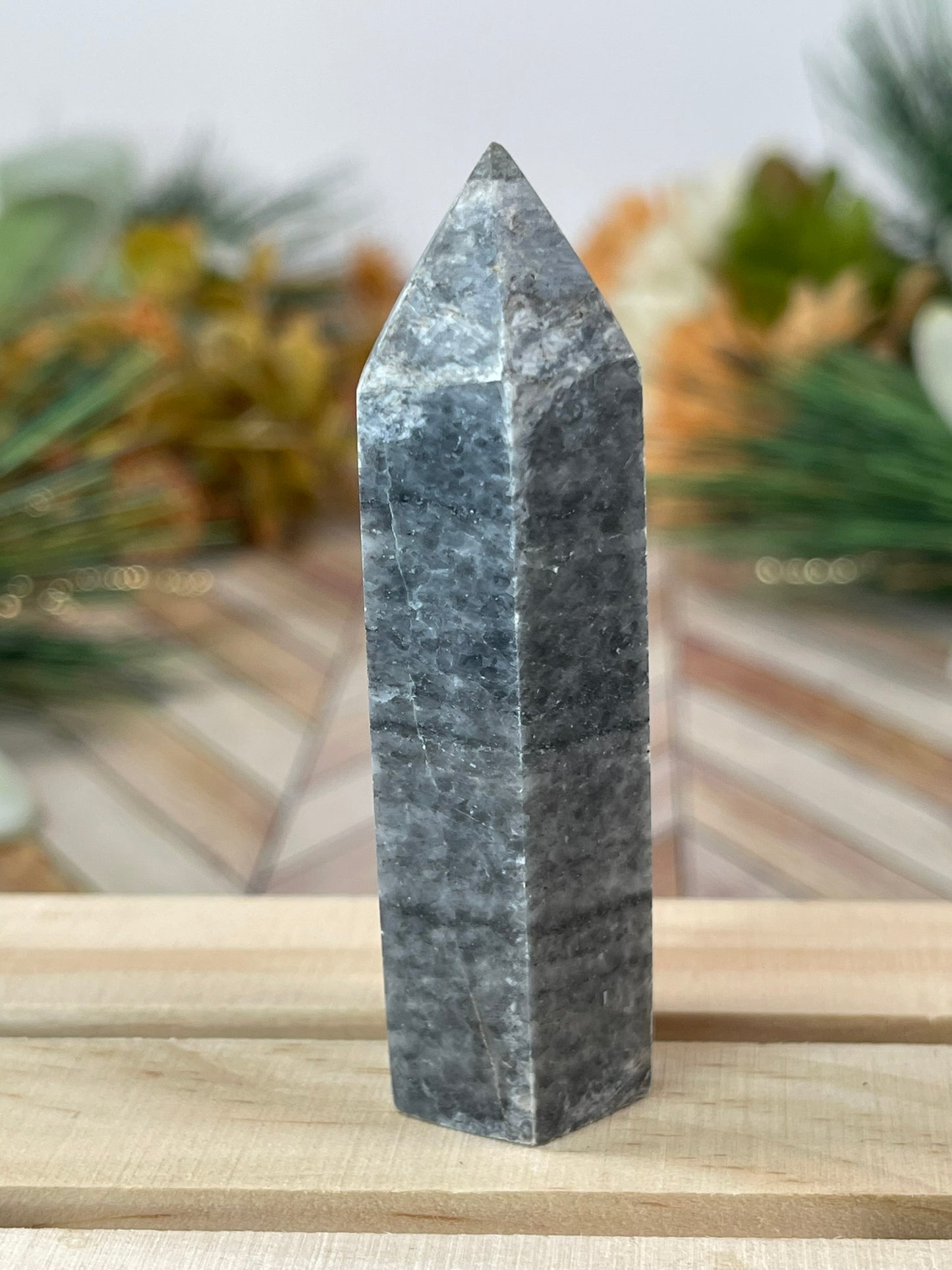 Tower - Natural Grey Jasper Quartz Crystal Obelisk Point Tower - 58g - 7.5cm