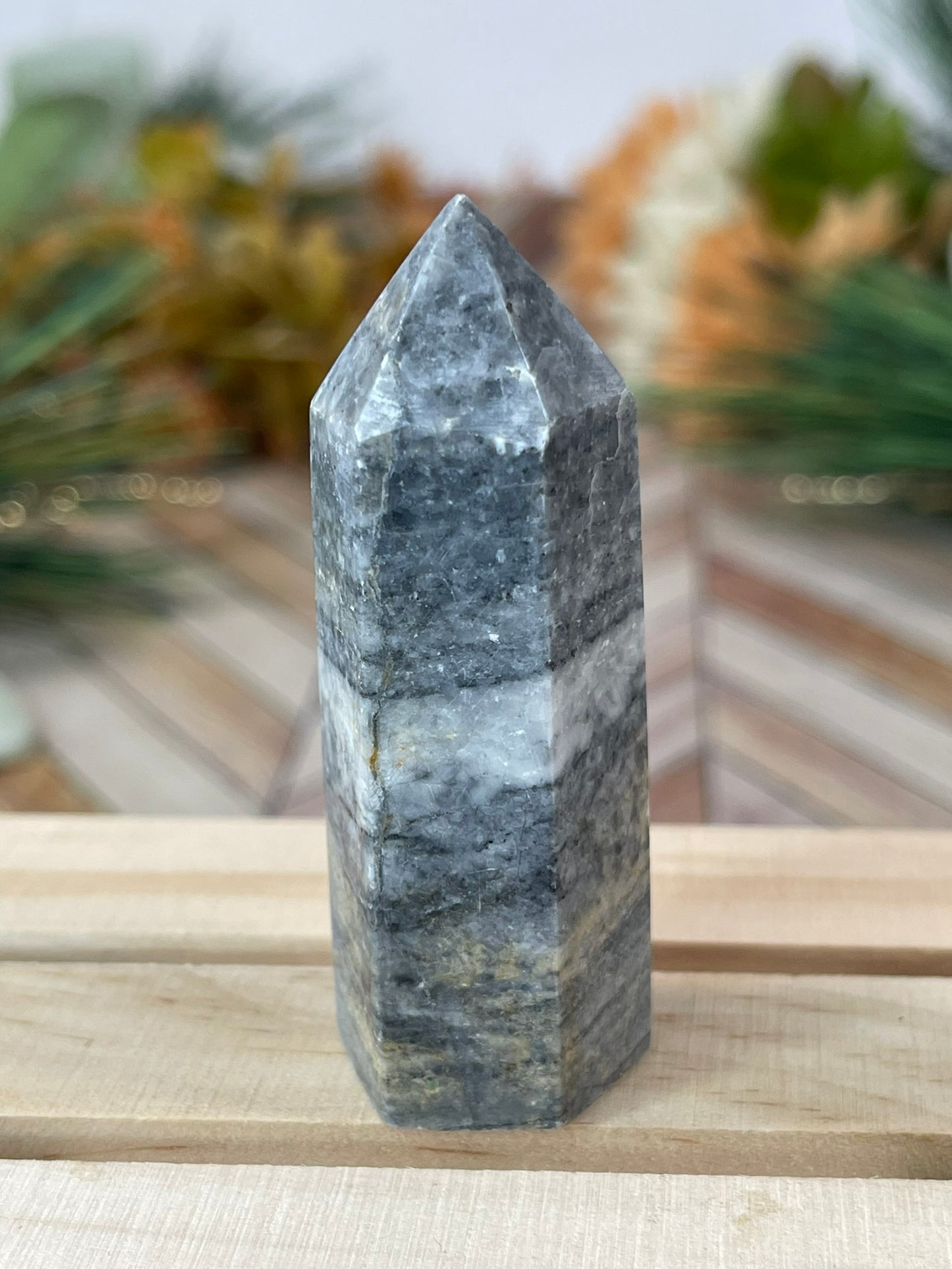 Tower - Natural Grey Jasper Quartz Crystal Obelisk Point Tower - 54g - 6.5cm