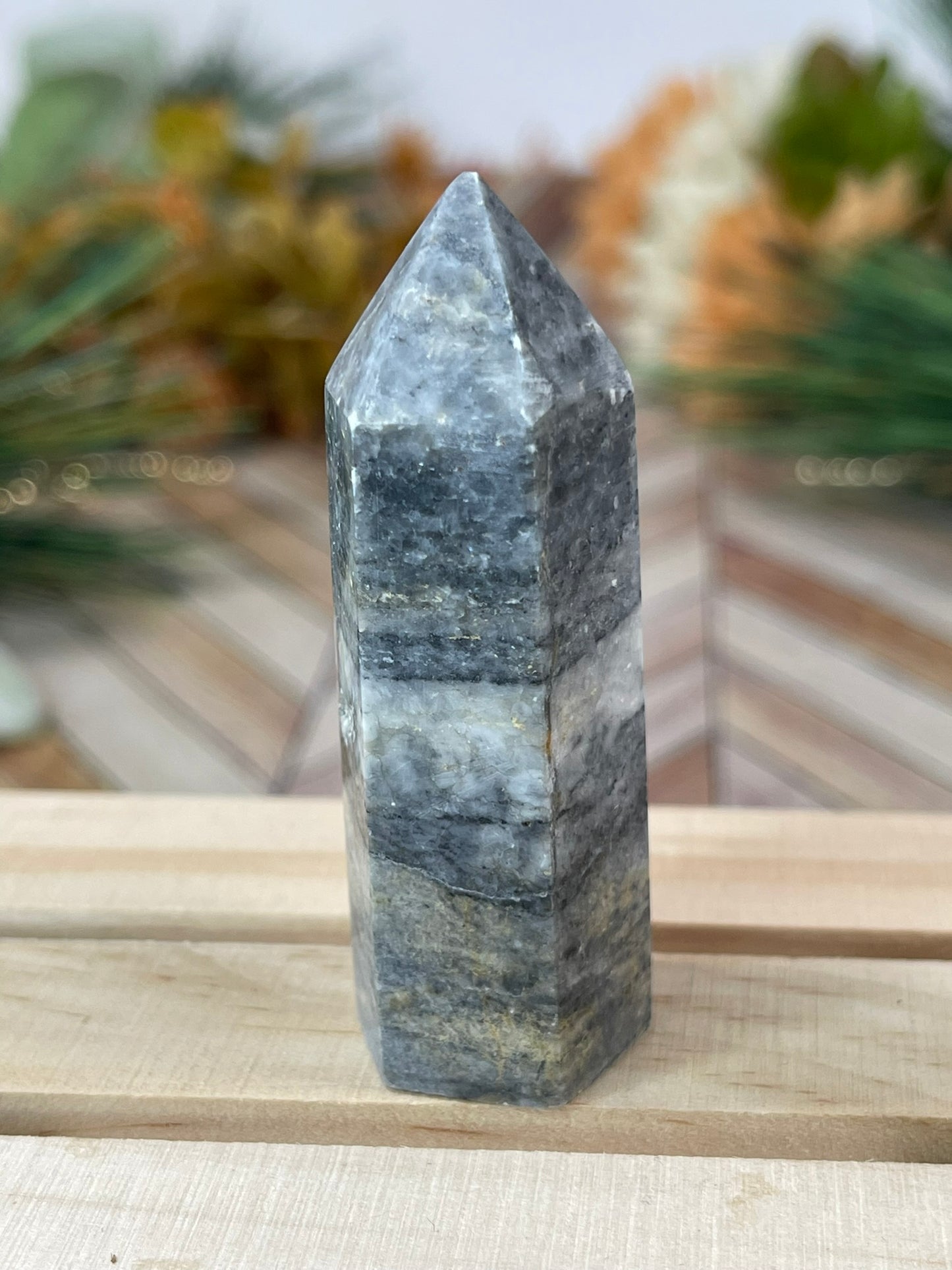 Tower - Natural Grey Jasper Quartz Crystal Obelisk Point Tower - 54g - 6.5cm