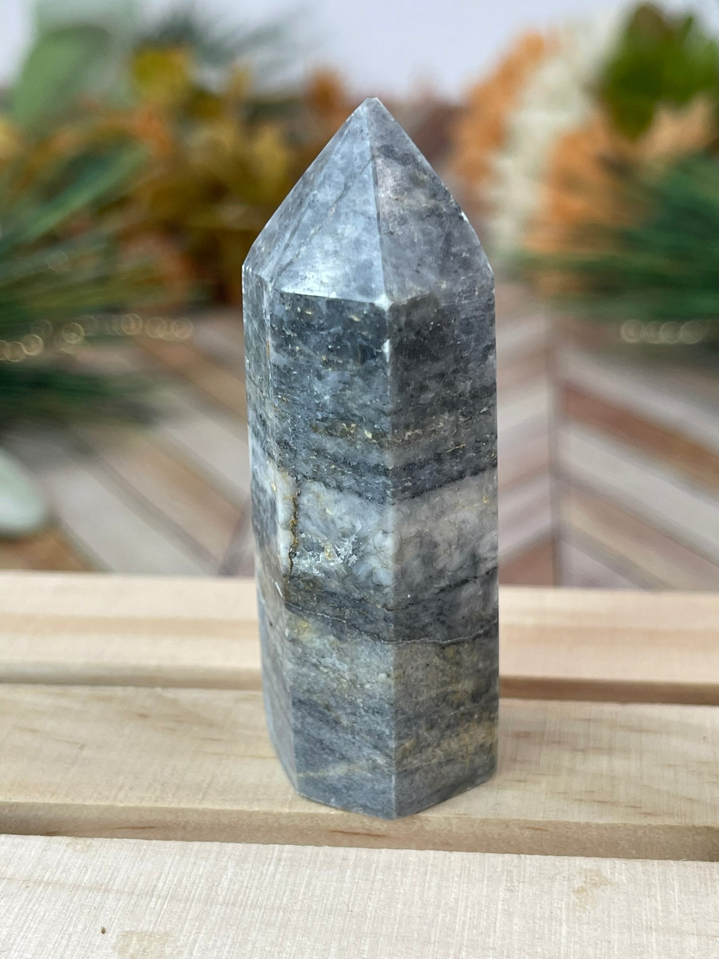 Tower - Natural Grey Jasper Quartz Crystal Obelisk Point Tower - 54g - 6.5cm