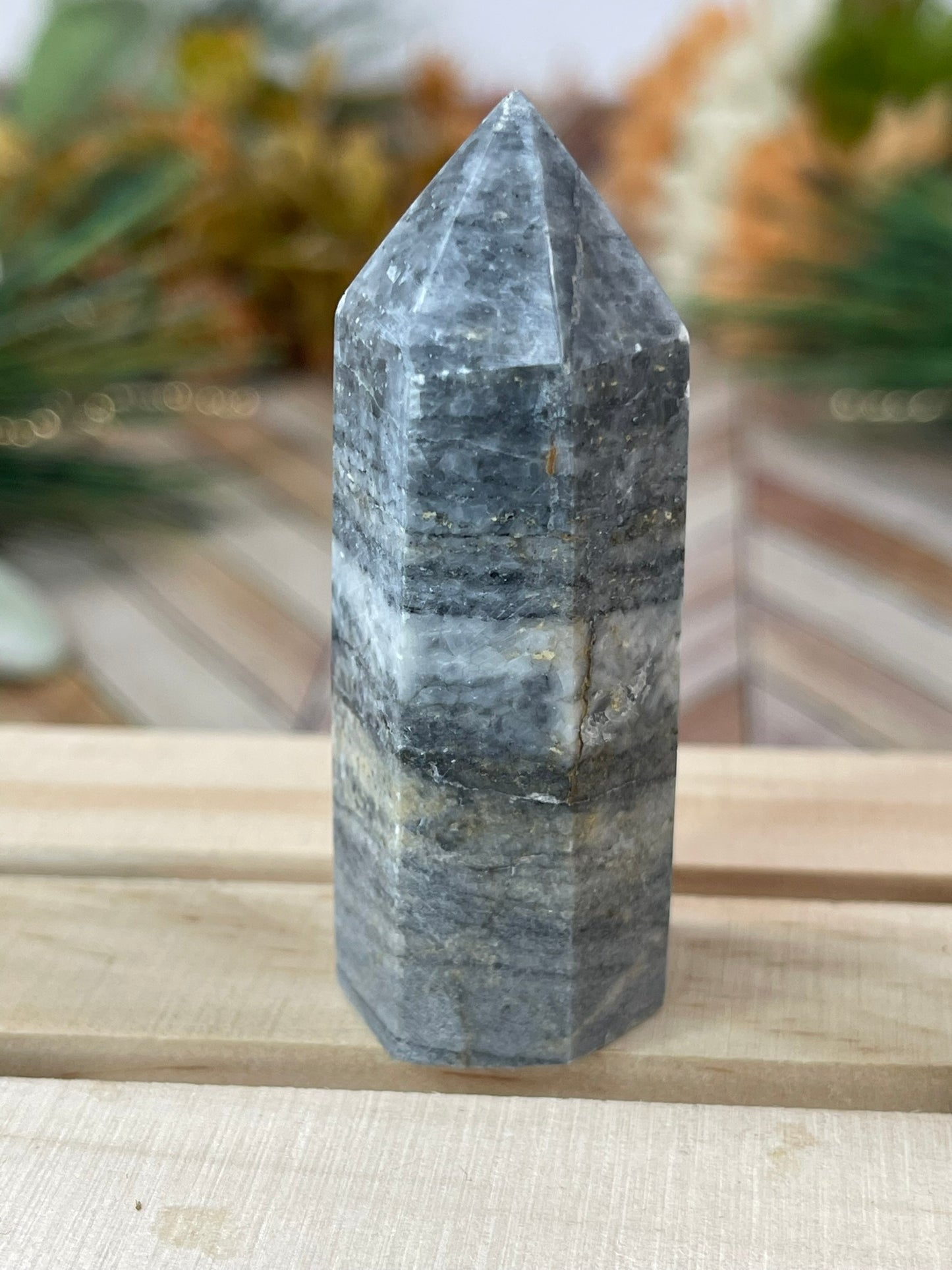 Tower - Natural Grey Jasper Quartz Crystal Obelisk Point Tower - 54g - 6.5cm