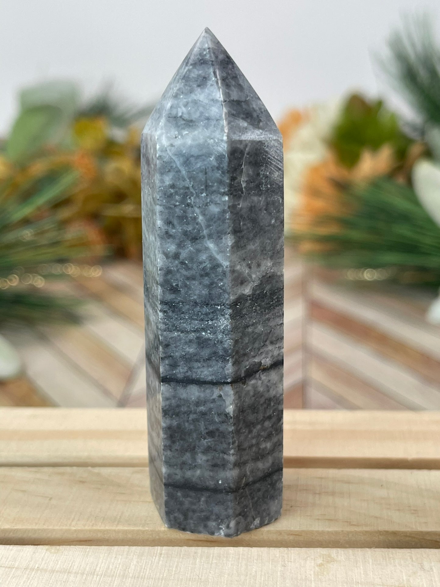 Tower - Natural Grey Jasper Quartz Crystal Obelisk Point Tower - 82g - 8.5cm