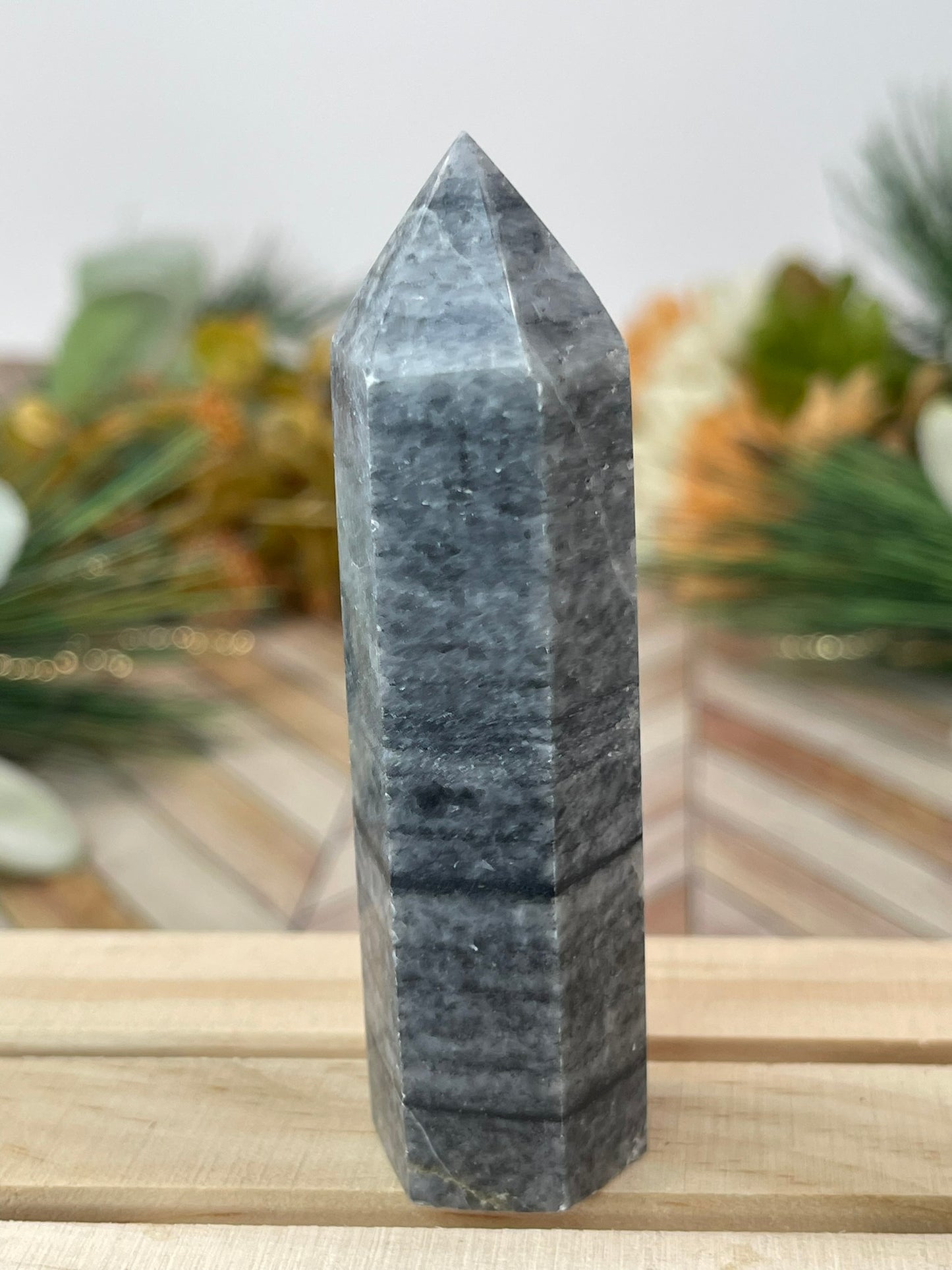 Tower - Natural Grey Jasper Quartz Crystal Obelisk Point Tower - 82g - 8.5cm