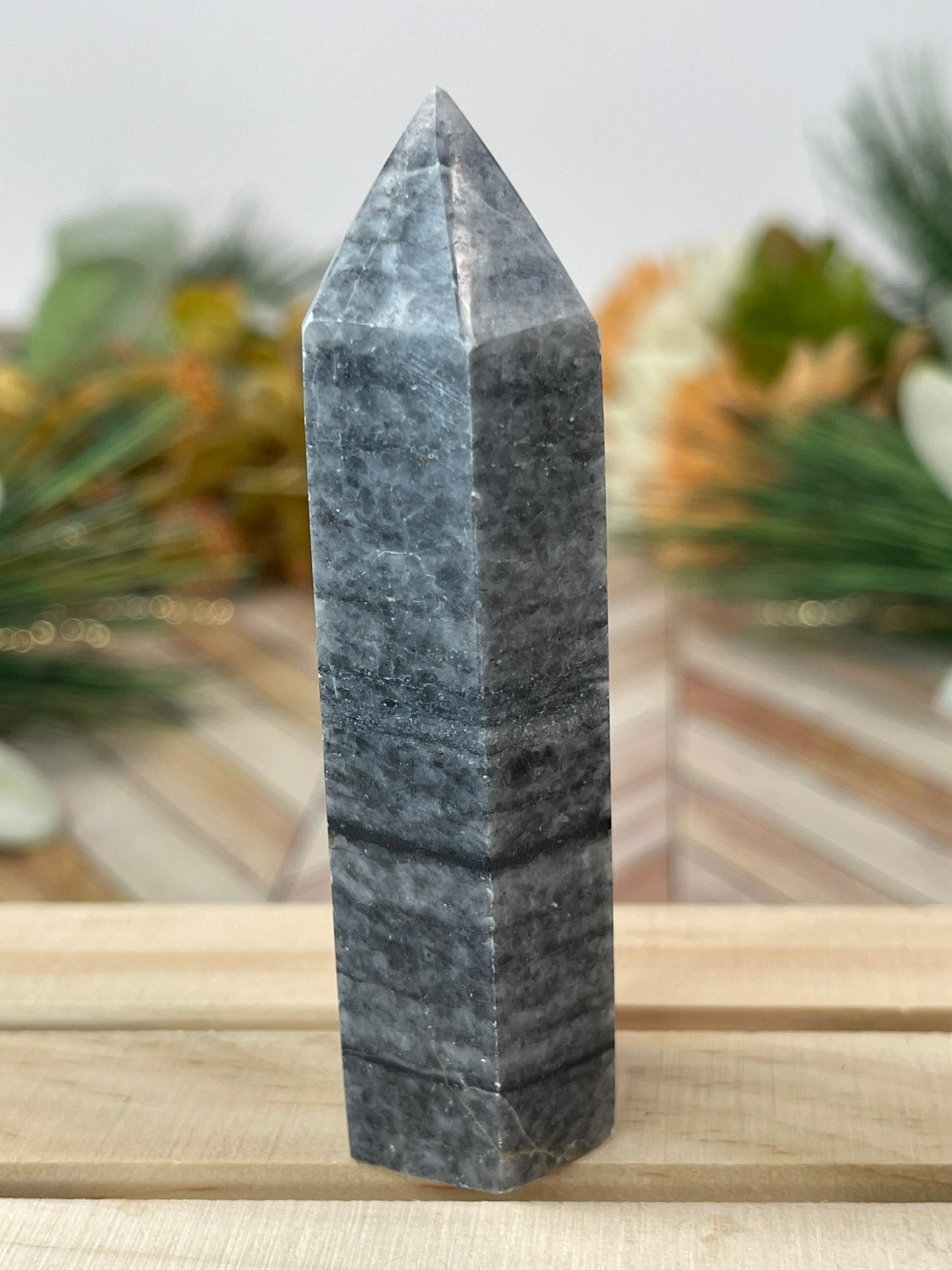 Tower - Natural Grey Jasper Quartz Crystal Obelisk Point Tower - 82g - 8.5cm