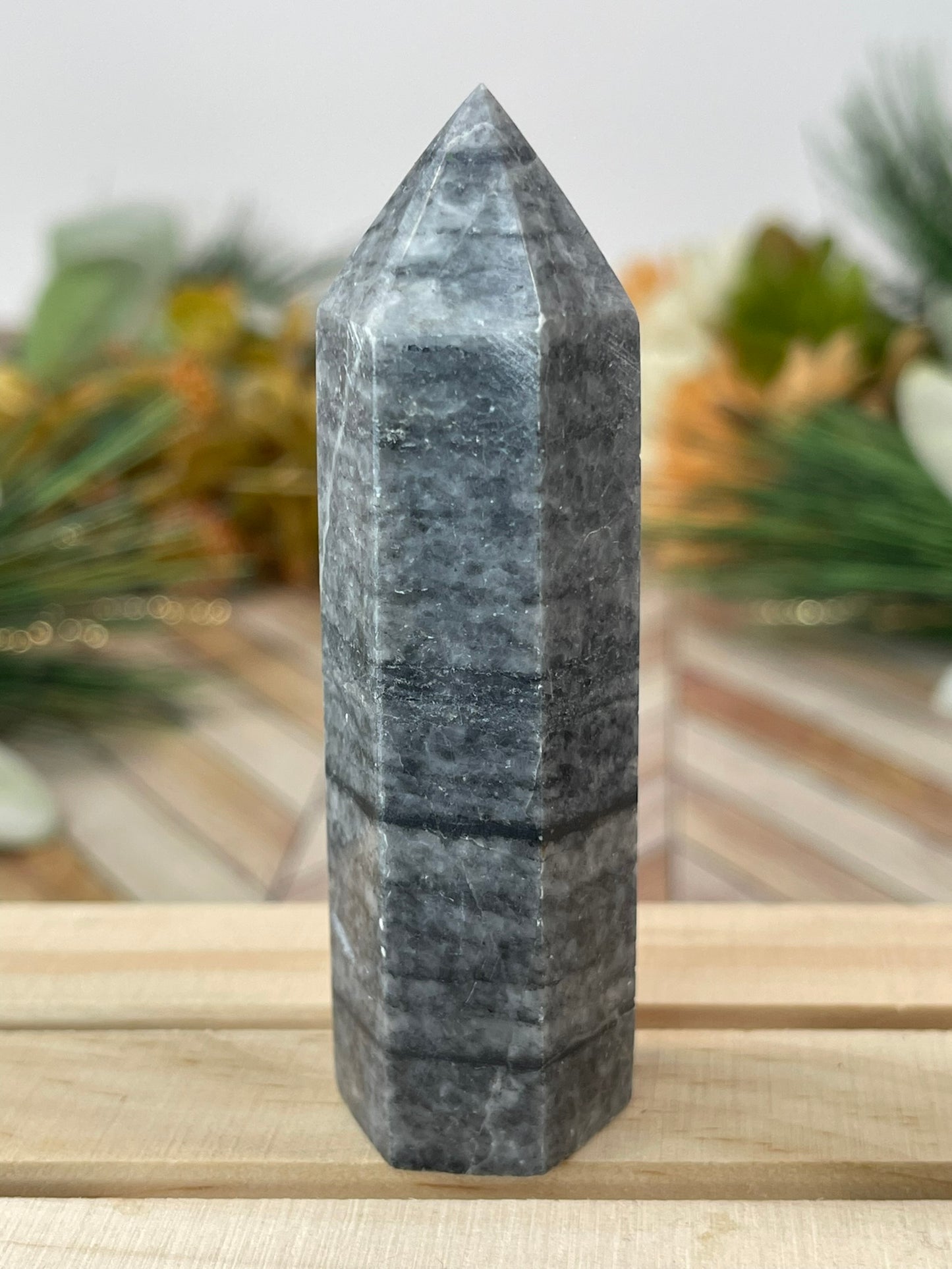 Tower - Natural Grey Jasper Quartz Crystal Obelisk Point Tower - 82g - 8.5cm