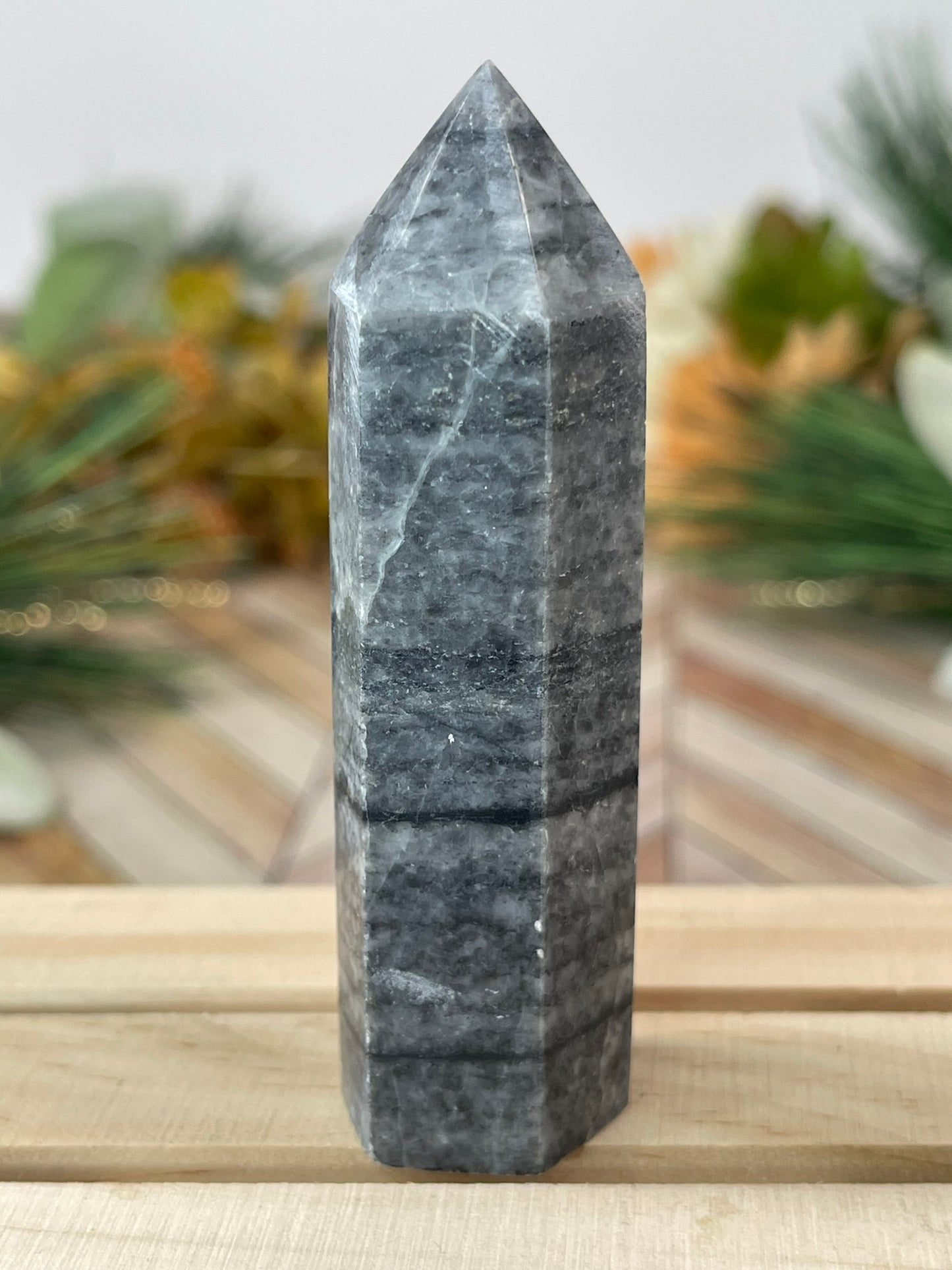 Tower - Natural Grey Jasper Quartz Crystal Obelisk Point Tower - 82g - 8.5cm